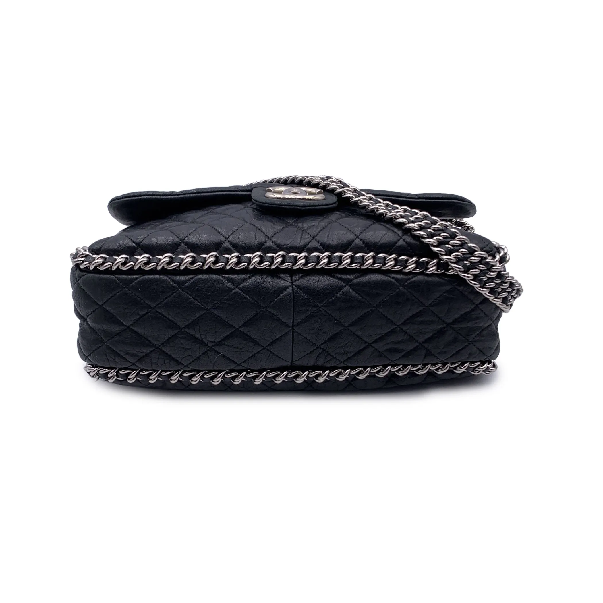 CHANEL Black Quilted Lambskin Chain Around Maxi Shoulder Bag