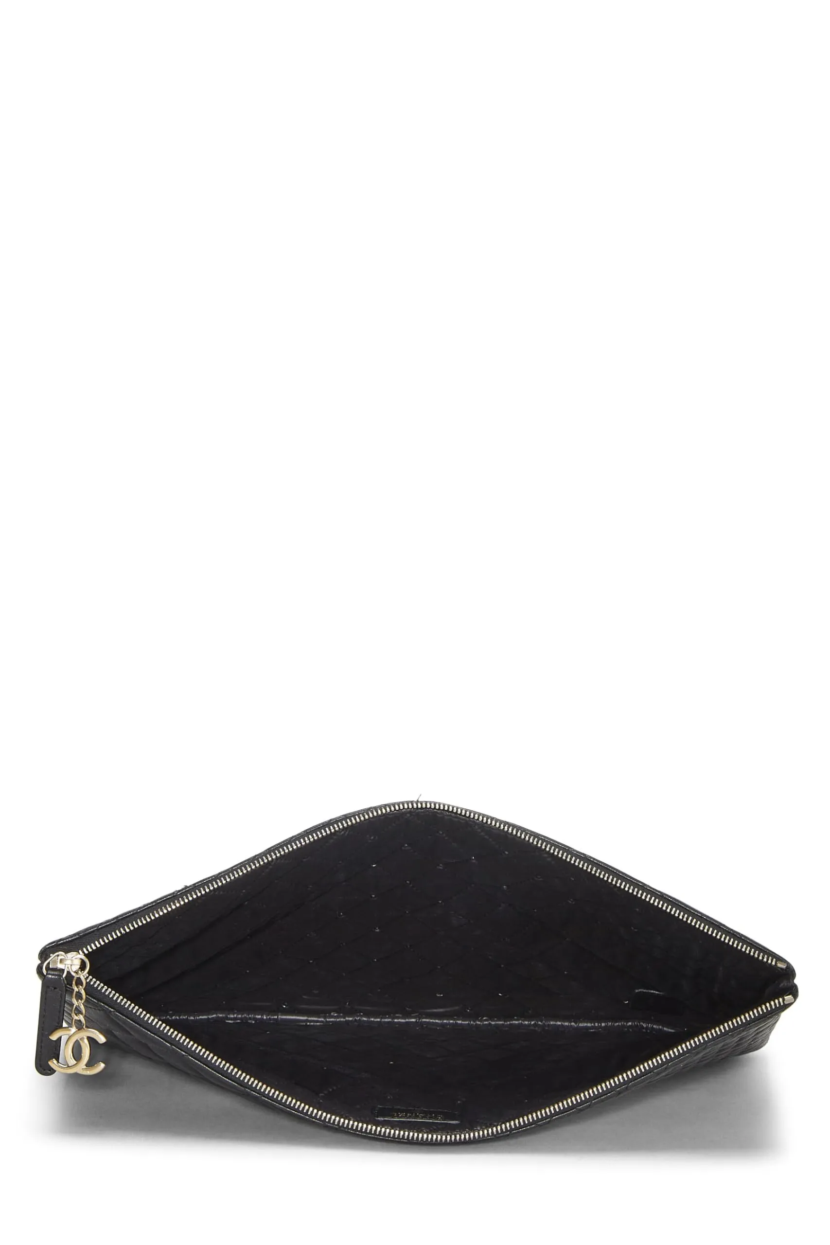 Chanel,  Black Quilted Lambskin O Case Zip Pouch Large, Black