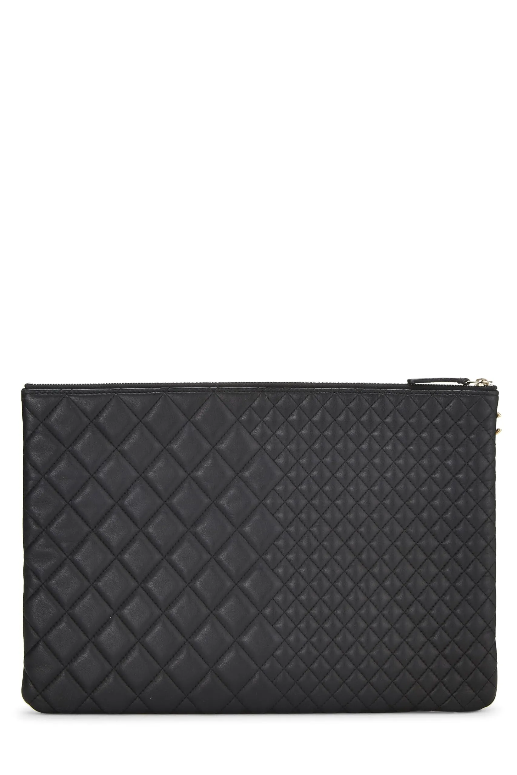 Chanel,  Black Quilted Lambskin O Case Zip Pouch Large, Black