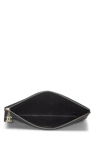 Chanel,  Black Quilted Lambskin O Case Zip Pouch Large, Black