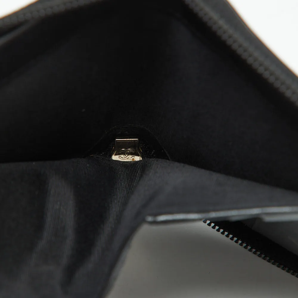 CHANEL Black Quilted Patent Leather Boy Zip Around Wallet