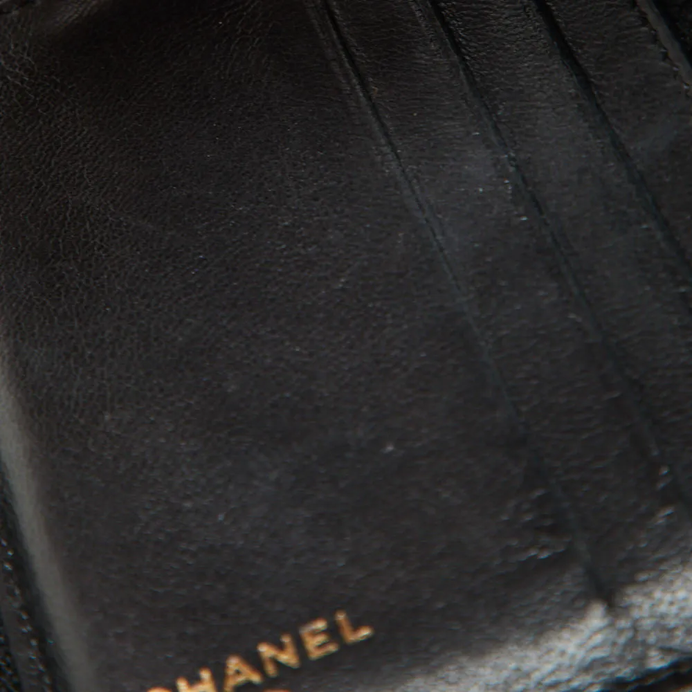 CHANEL Black Quilted Patent Leather Boy Zip Around Wallet