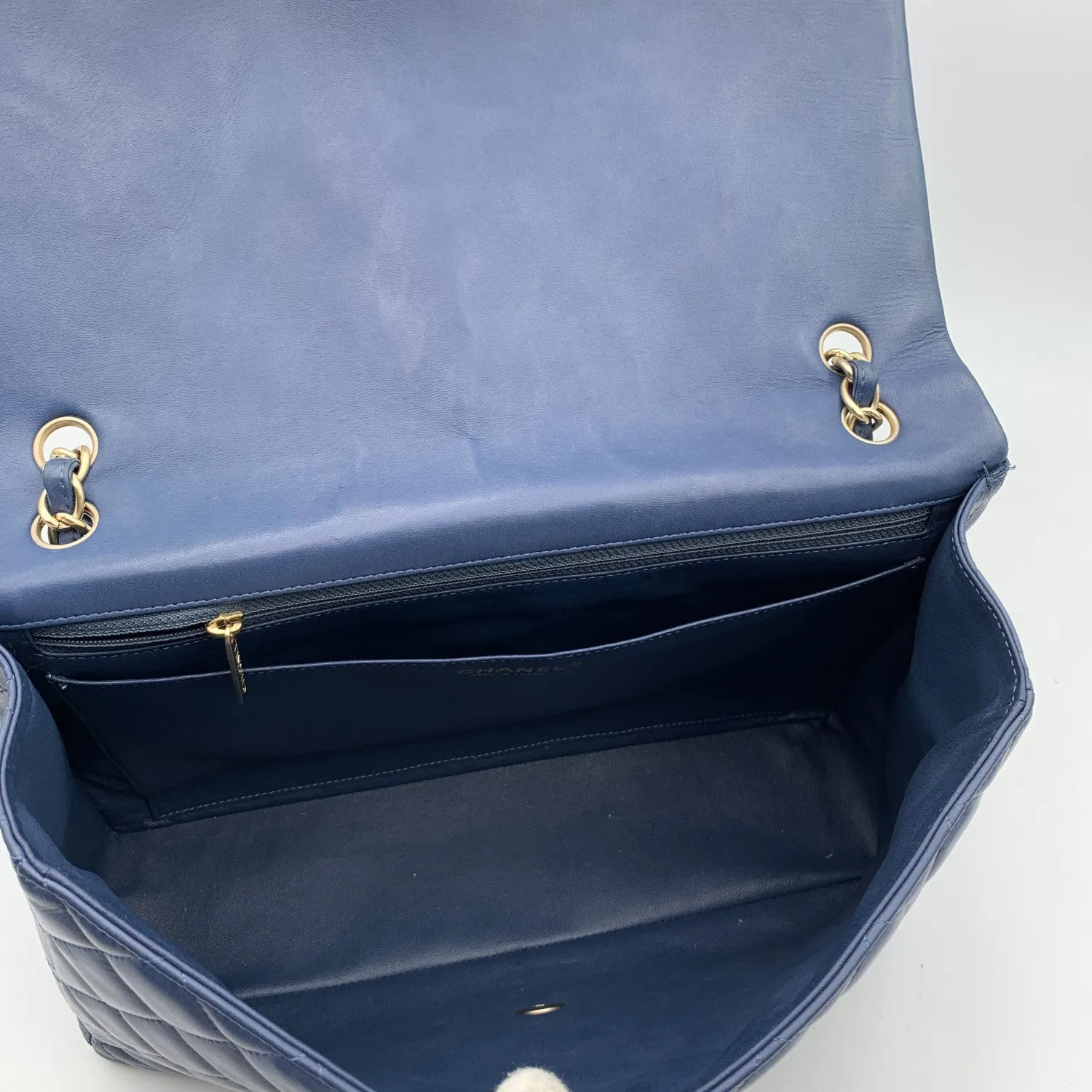 Chanel Blue Quilted Leather Maxi Timeless Classic 2.55 Single Flap Bag