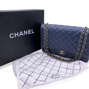 Chanel Blue Quilted Leather Maxi Timeless Classic 2.55 Single Flap Bag
