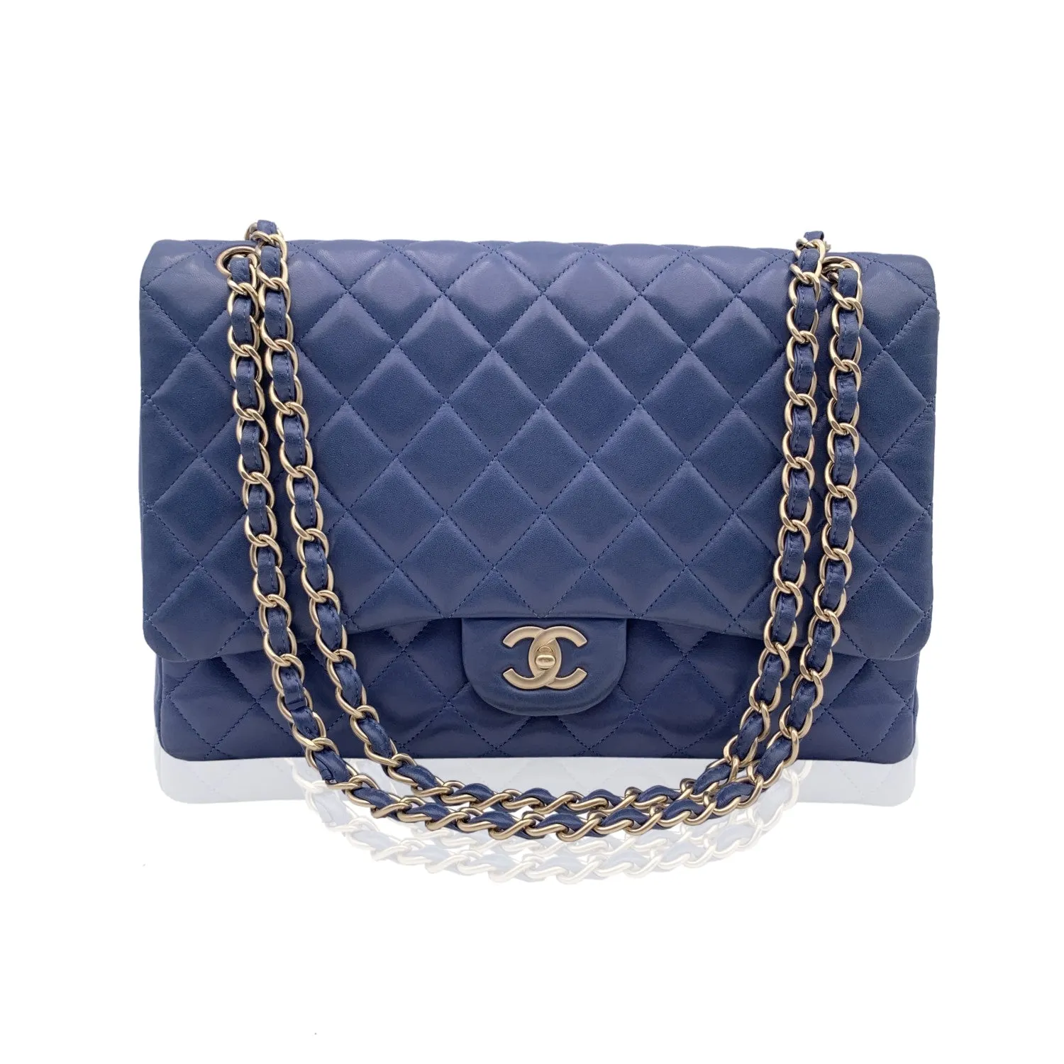 Chanel Blue Quilted Leather Maxi Timeless Classic 2.55 Single Flap Bag