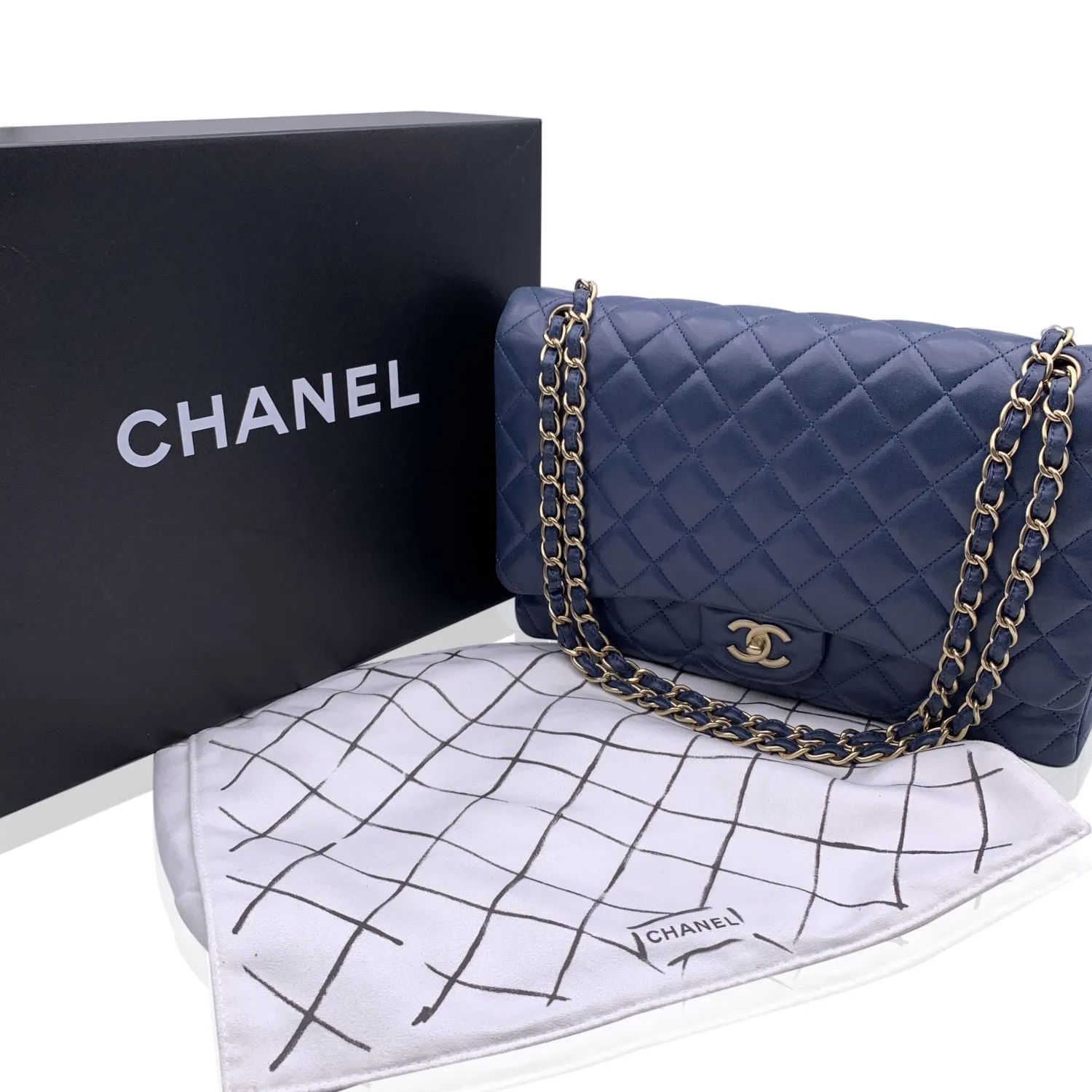 Chanel Blue Quilted Leather Maxi Timeless Classic 2.55 Single Flap Bag