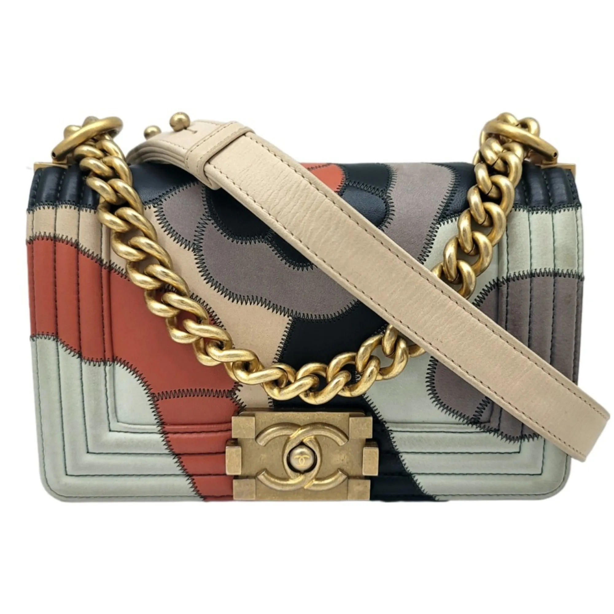 Chanel boy shoulder Bag 2WAY camellia navy multicolor G metal fittings No. 24 compact women's men's unisex