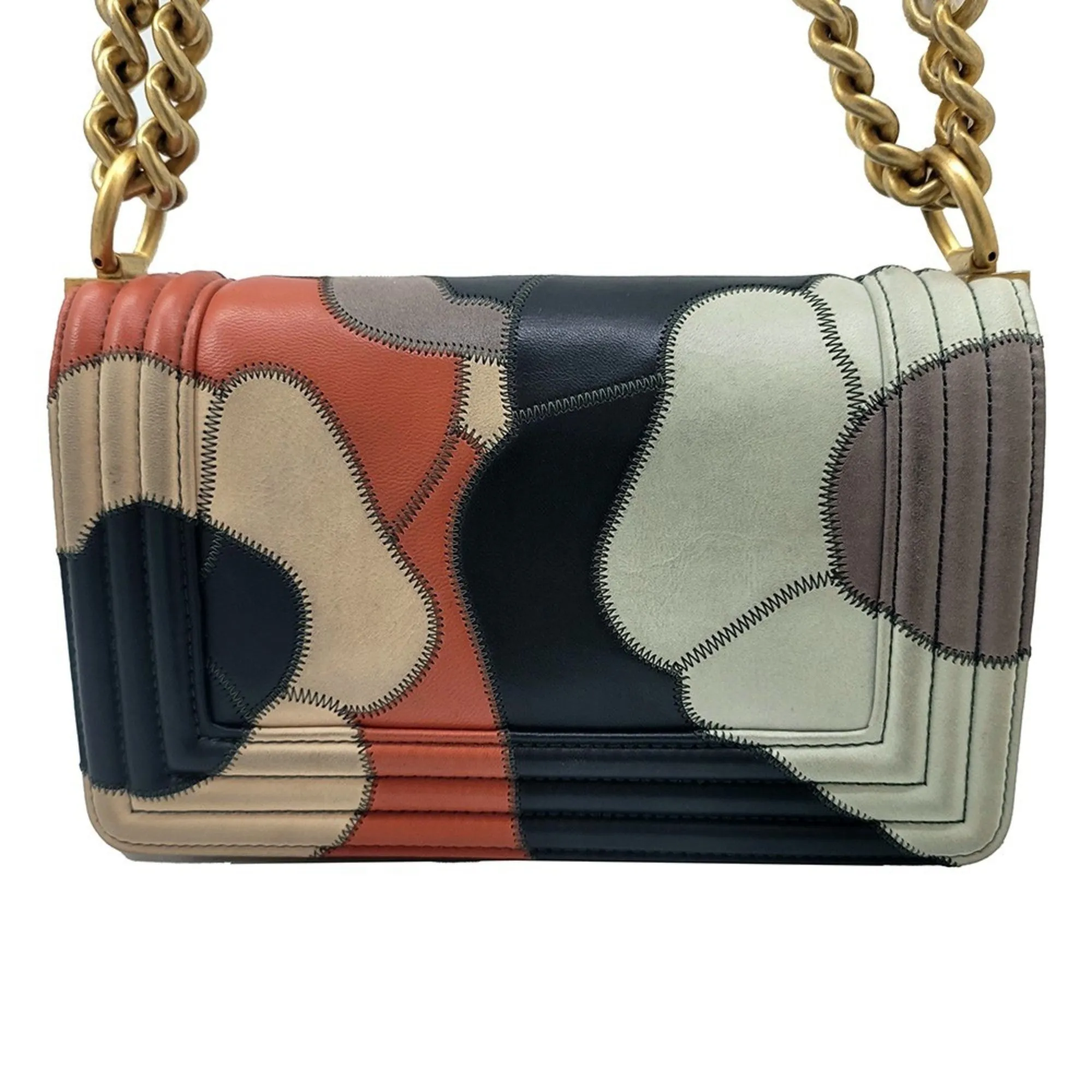 Chanel boy shoulder Bag 2WAY camellia navy multicolor G metal fittings No. 24 compact women's men's unisex