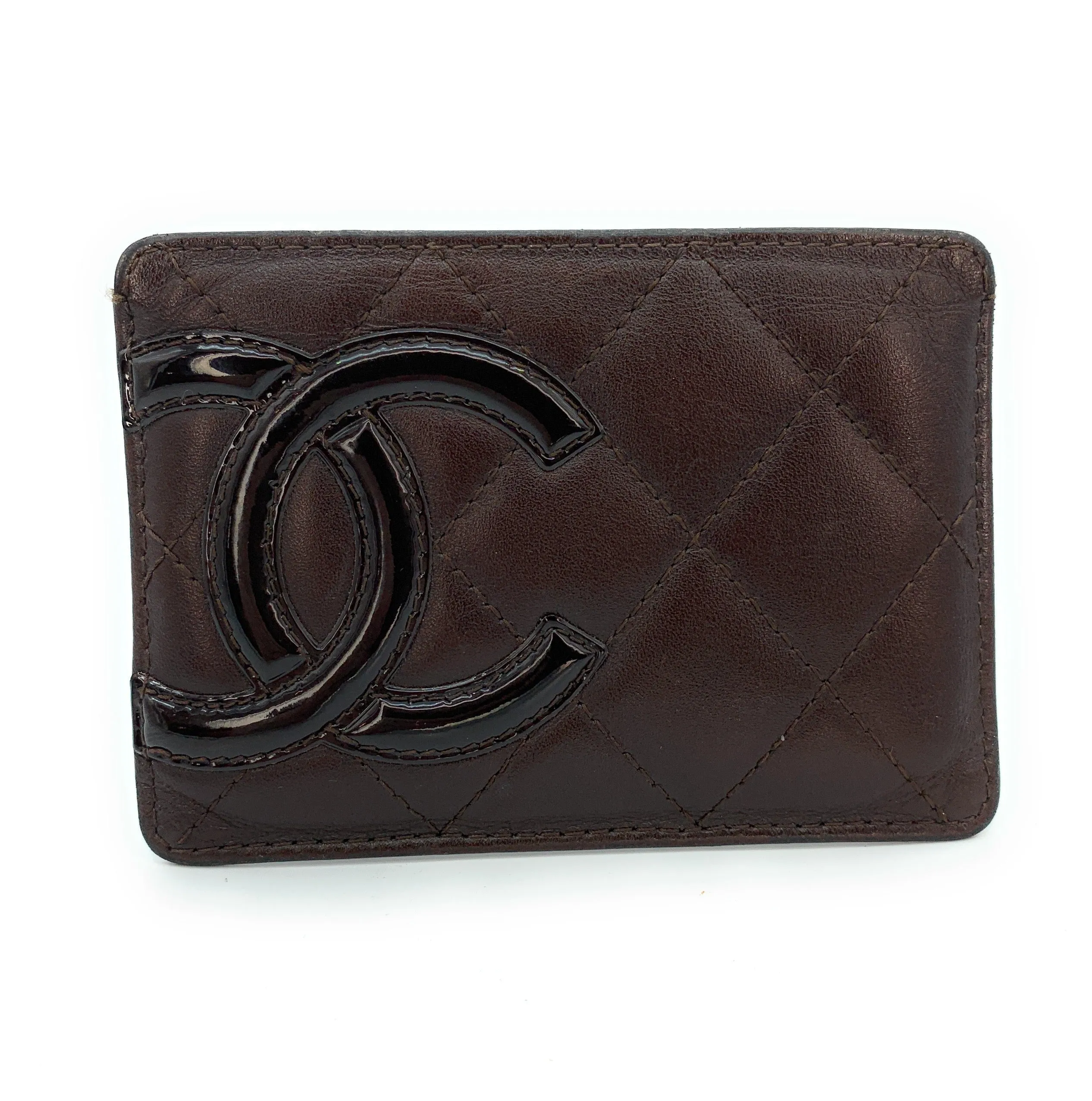 CHANEL Brown Quilted Cambon Ligne Lambskin Card Holder