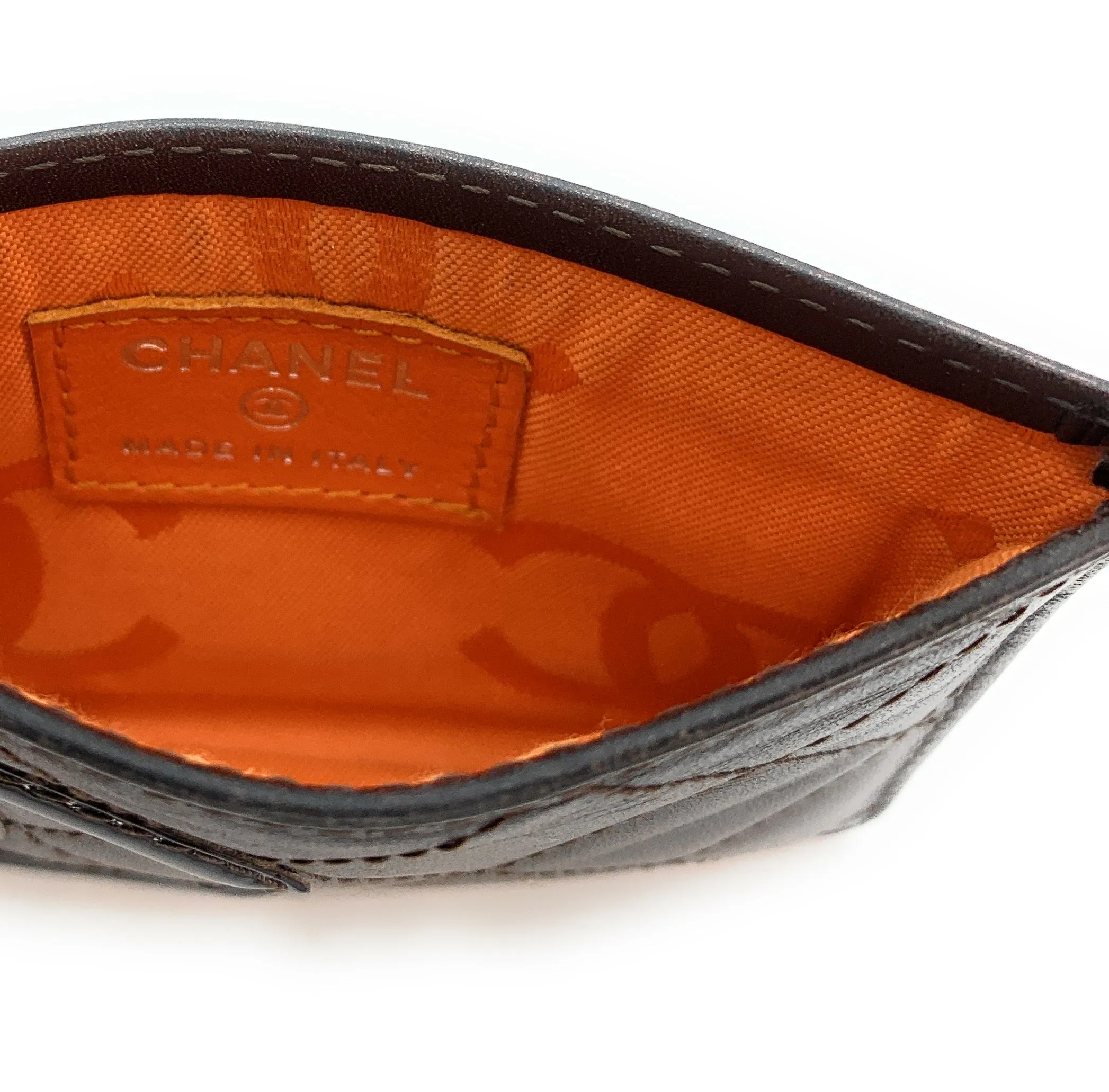 CHANEL Brown Quilted Cambon Ligne Lambskin Card Holder
