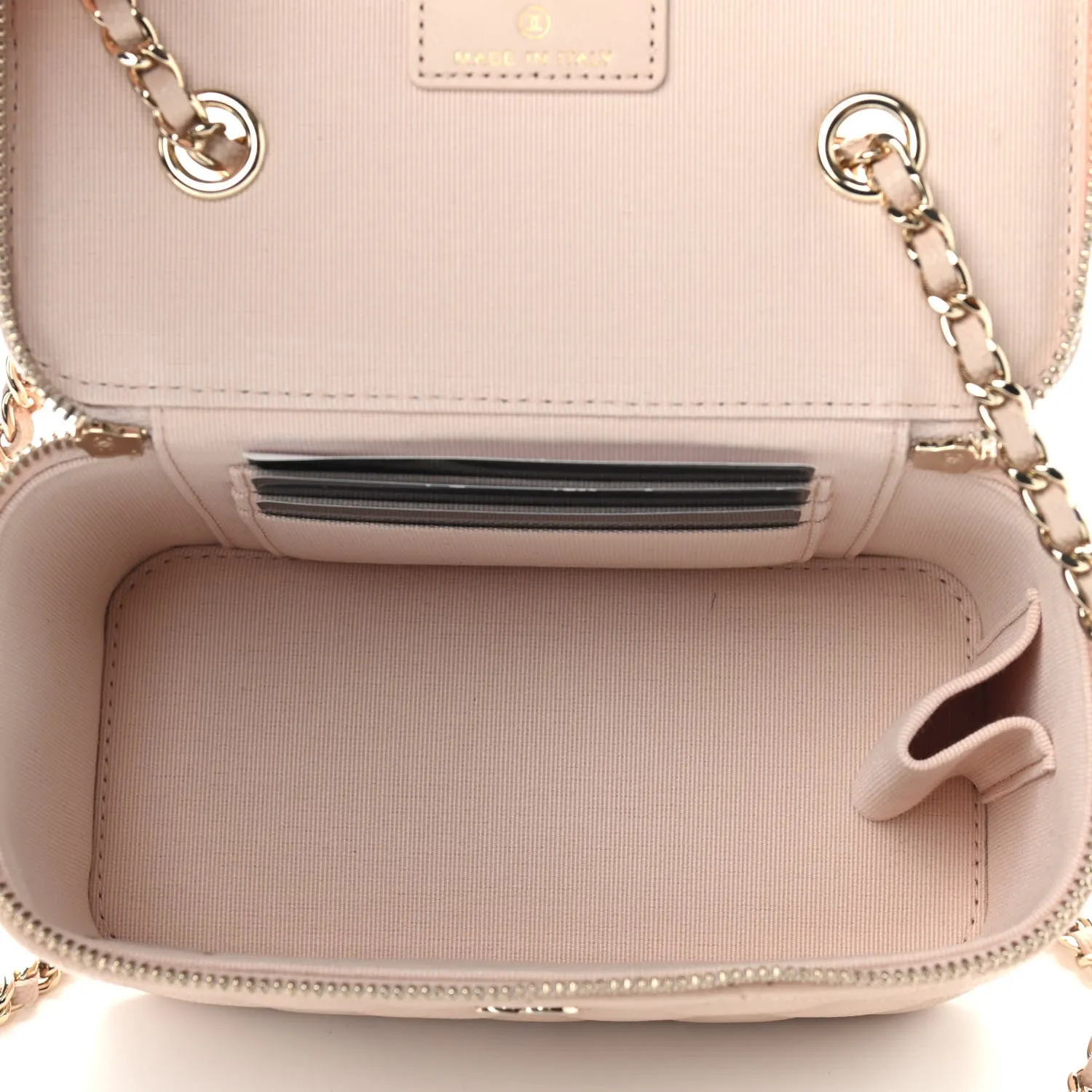 CHANEL CAVIAR QUILTED SMALL VANITY CASE WITH CHAIN