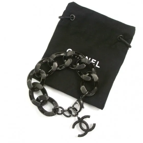CHANEL CC BLACK METAL CHAIN LINK BRACELET