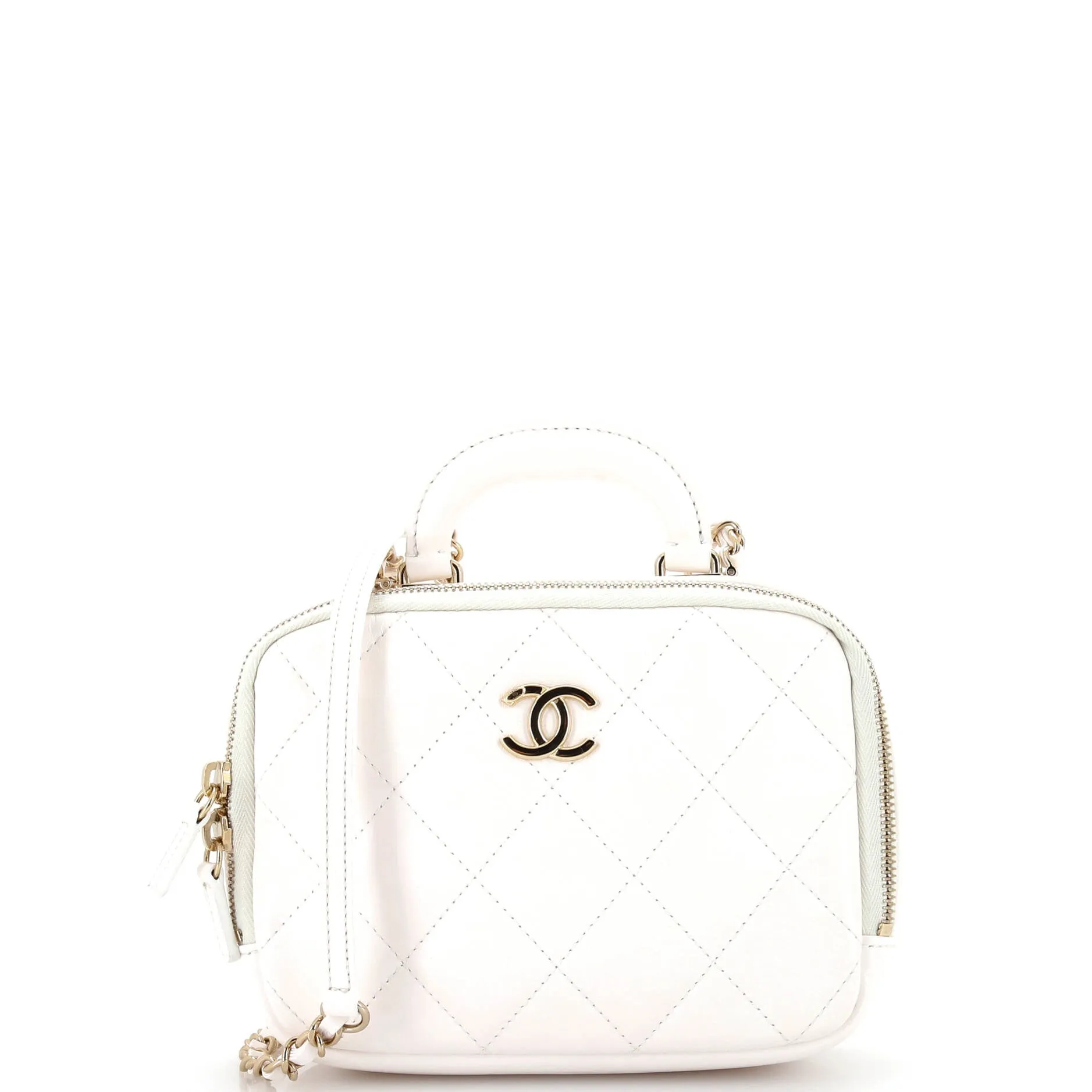 CHANEL CC Top Handle Vanity Case Quilted Shiny Calfskin Small