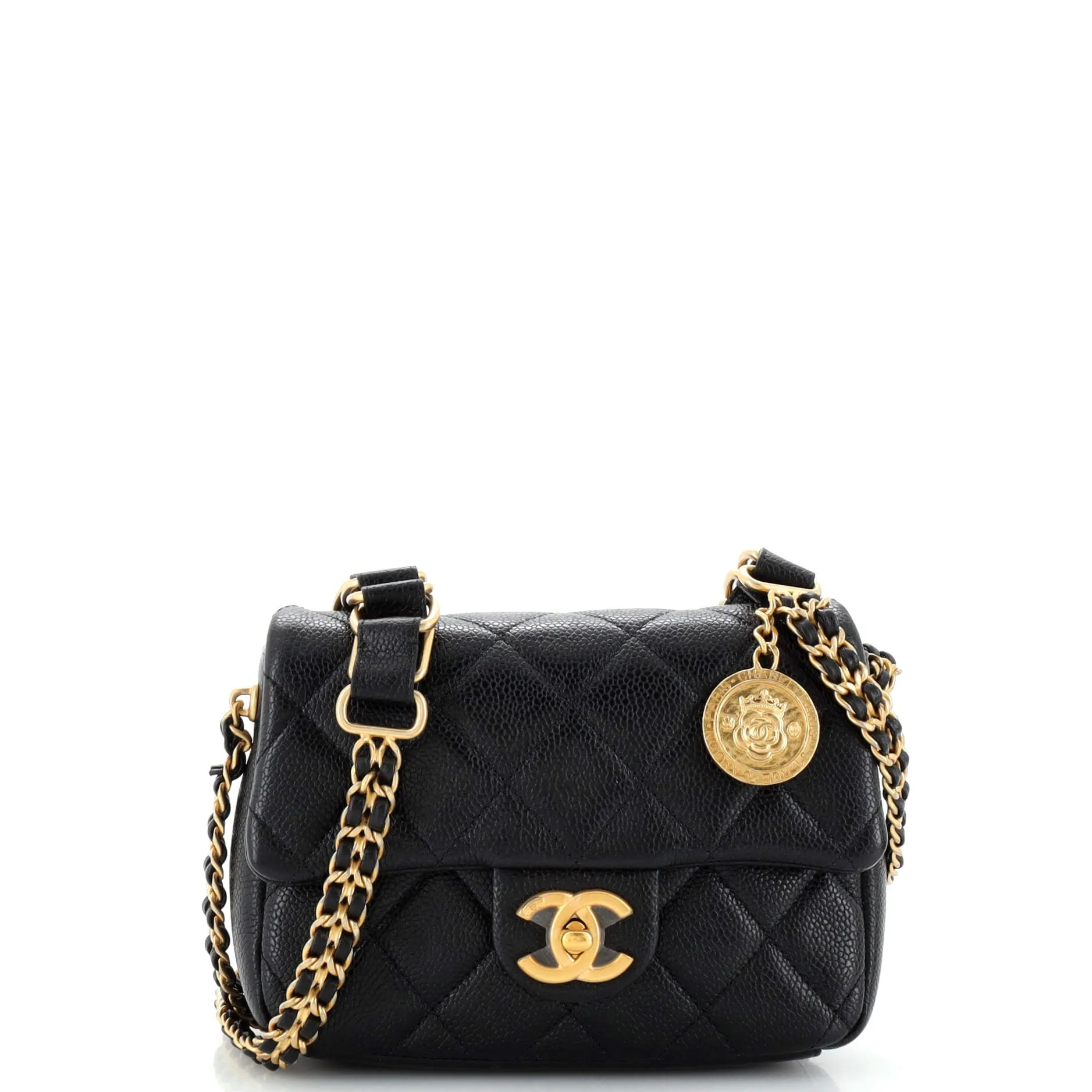 CHANEL Chain Soul Flap Bag Quilted Caviar Mini