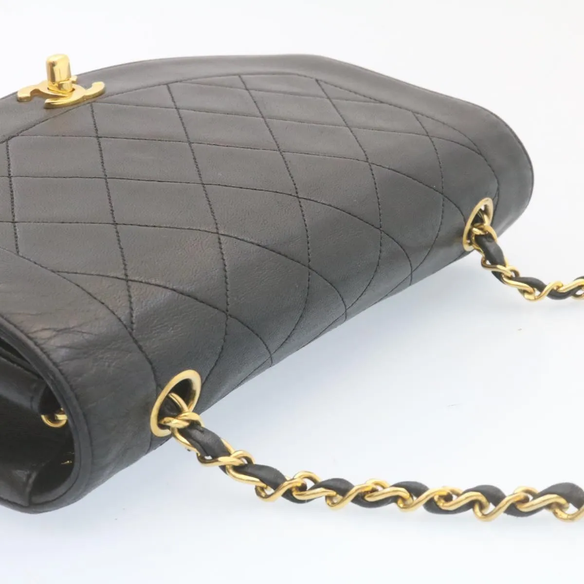 CHANEL Chain Turn Lock Diana Matelasse Shoulder Bag Lamb Skin Black  28282A