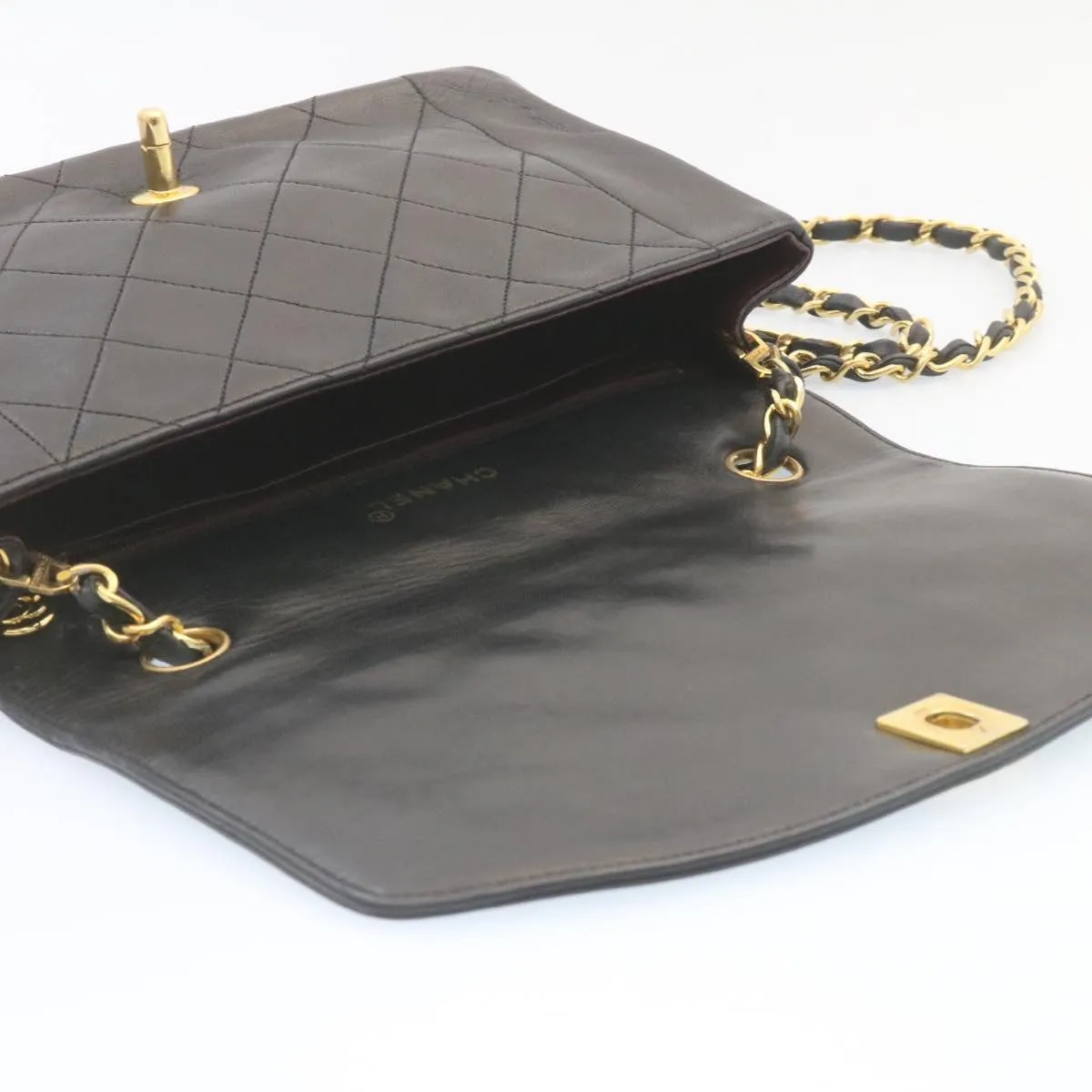 CHANEL Chain Turn Lock Diana Matelasse Shoulder Bag Lamb Skin Black  28282A