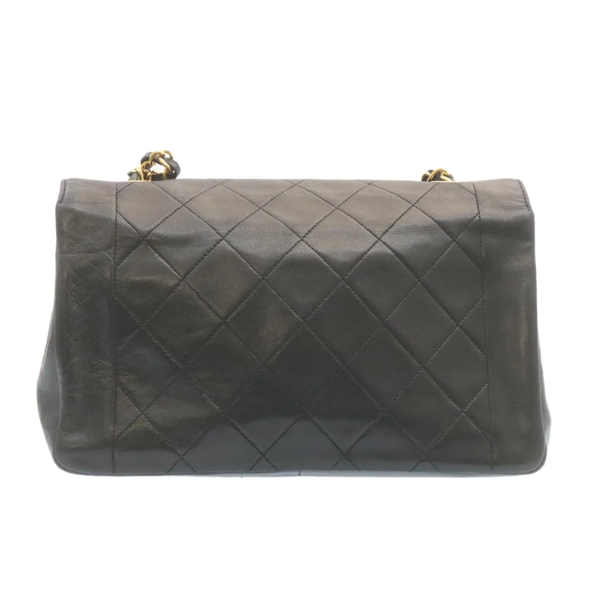 CHANEL Chain Turn Lock Diana Matelasse Shoulder Bag Lamb Skin Black  28282A