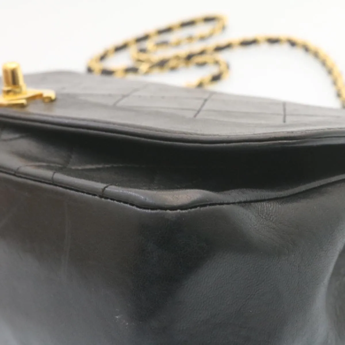 CHANEL Chain Turn Lock Diana Matelasse Shoulder Bag Lamb Skin Black  28282A