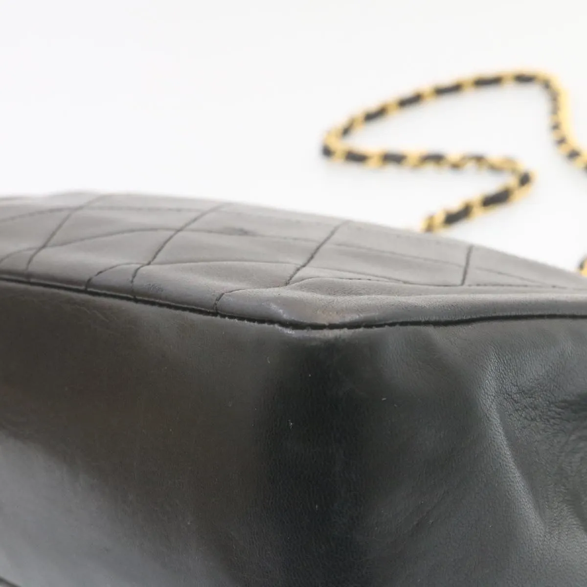 CHANEL Chain Turn Lock Diana Matelasse Shoulder Bag Lamb Skin Black  28282A