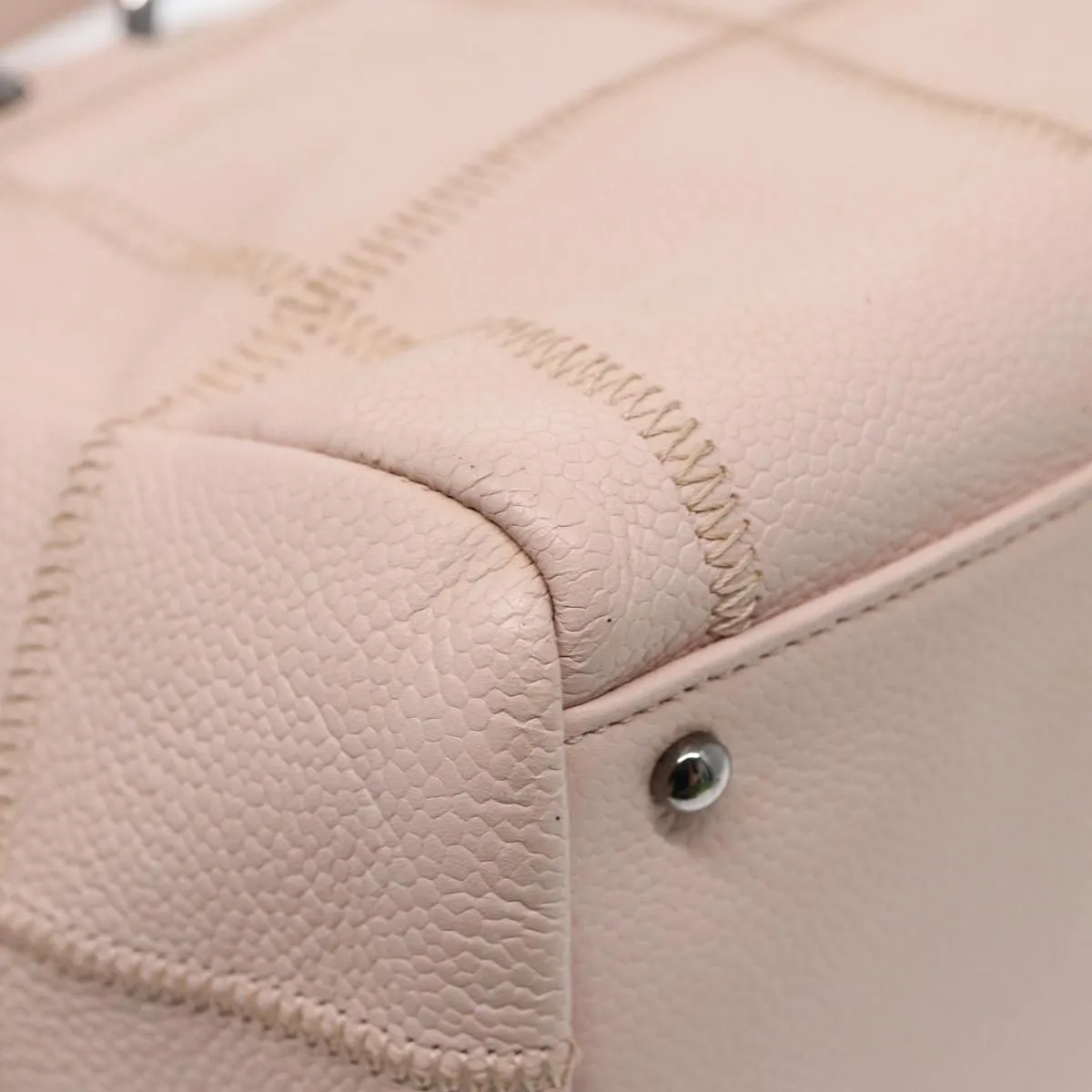 CHANEL Choco Bar Shoulder Bag Caviar Skin Pink Silver CC Auth bs16980