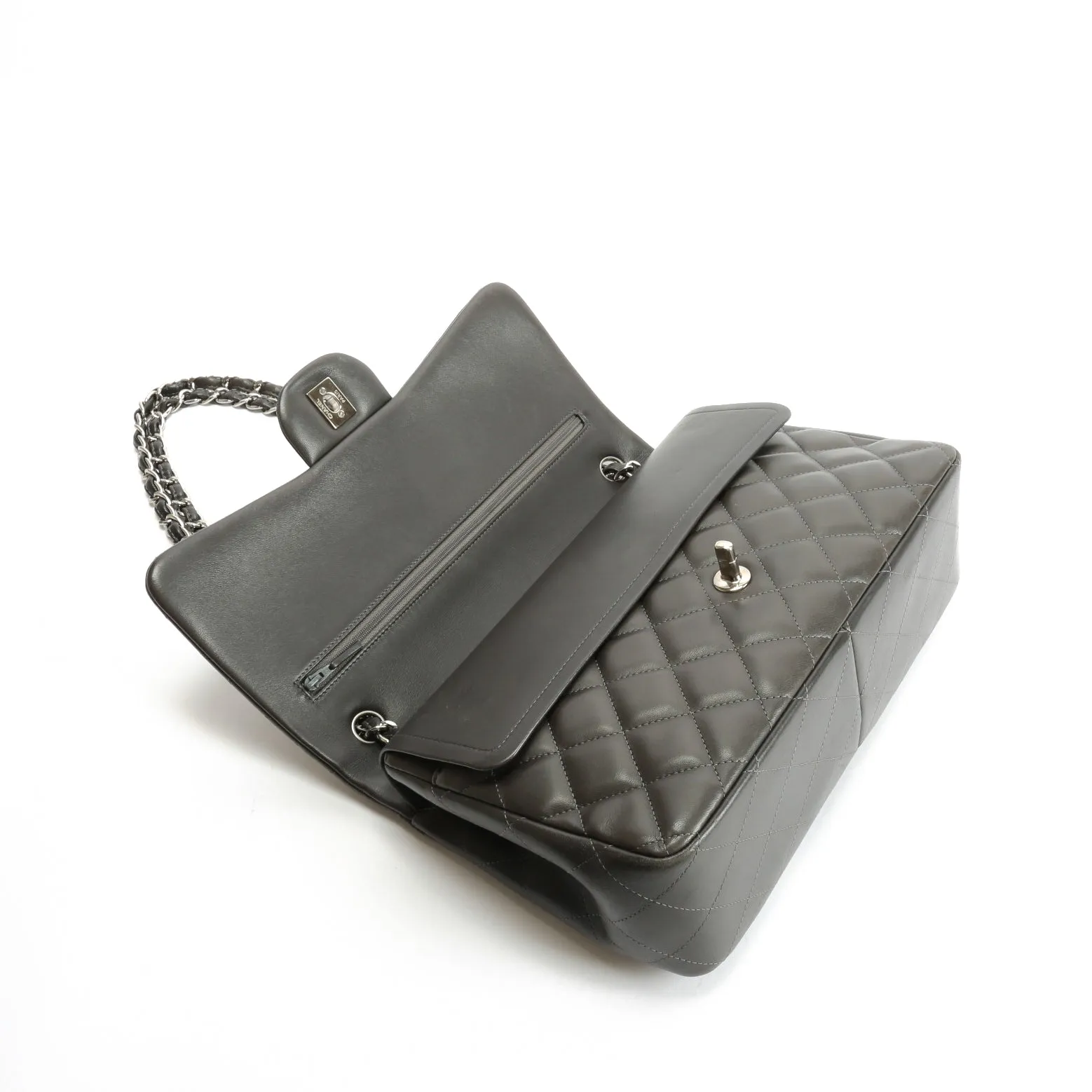 CHANEL Classic Jumbo Double Flap Lambskin- Grey