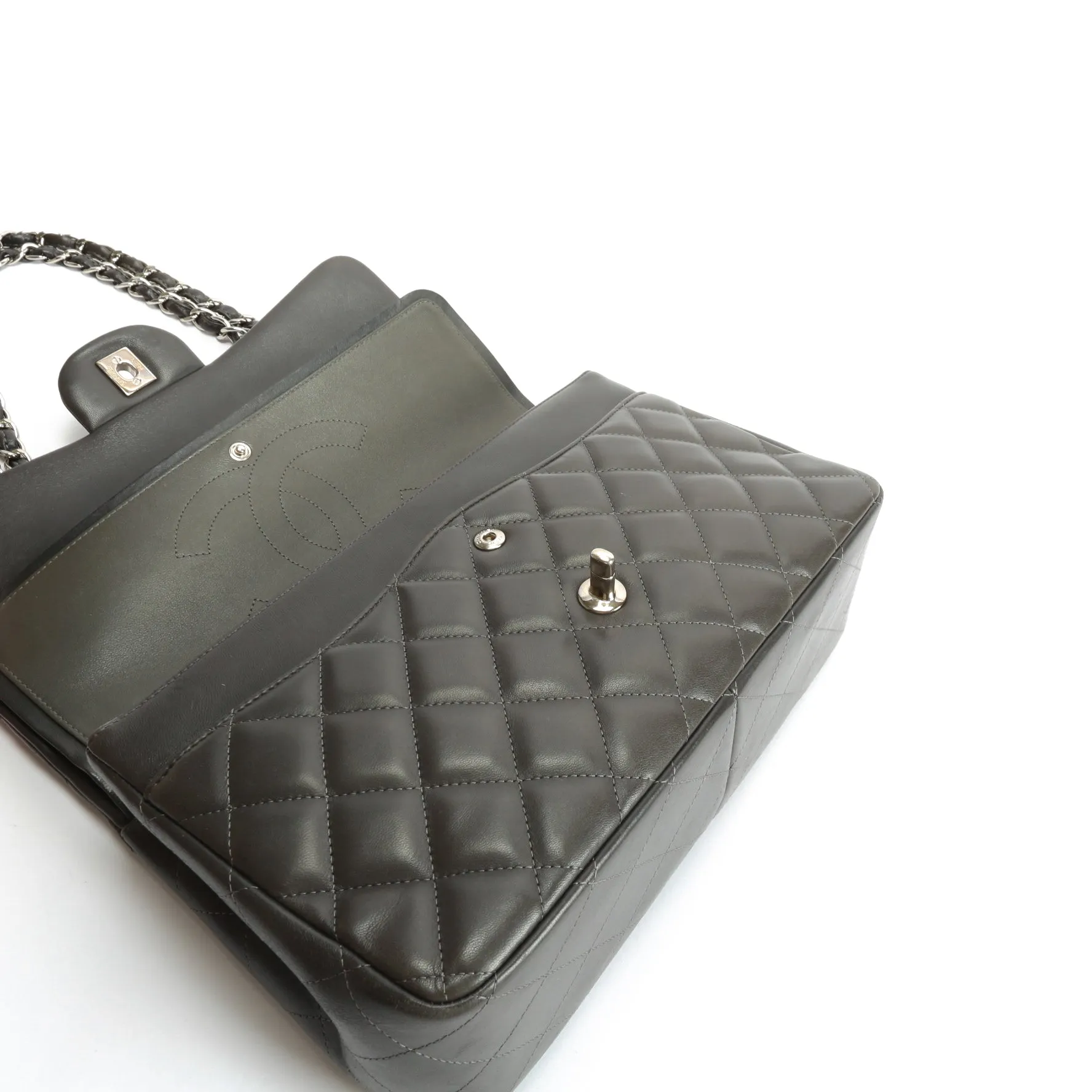 CHANEL Classic Jumbo Double Flap Lambskin- Grey
