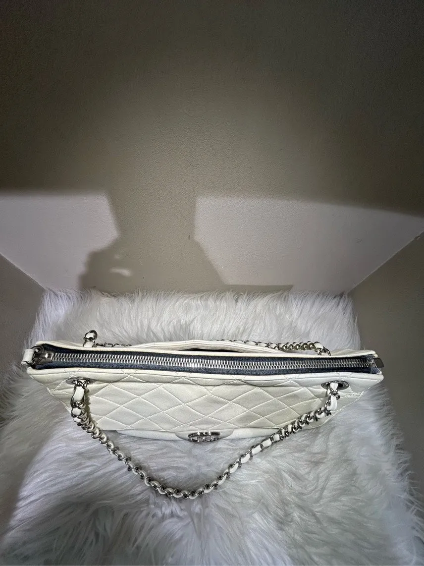 Chanel Classic Quilted White Chain Shoulder Bag