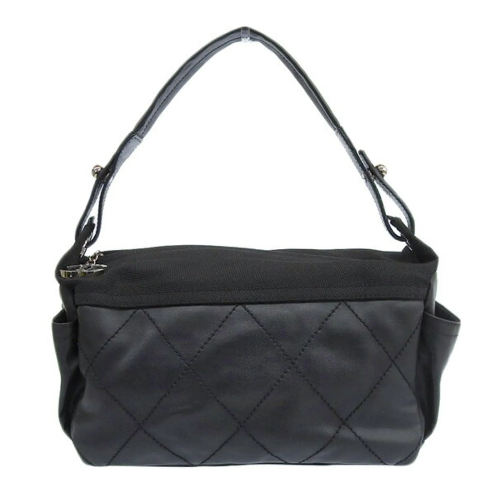 Chanel Coated Canvas Leather Paris Biarritz Coco Mark One Shoulder Bag A34205 Black Ladies