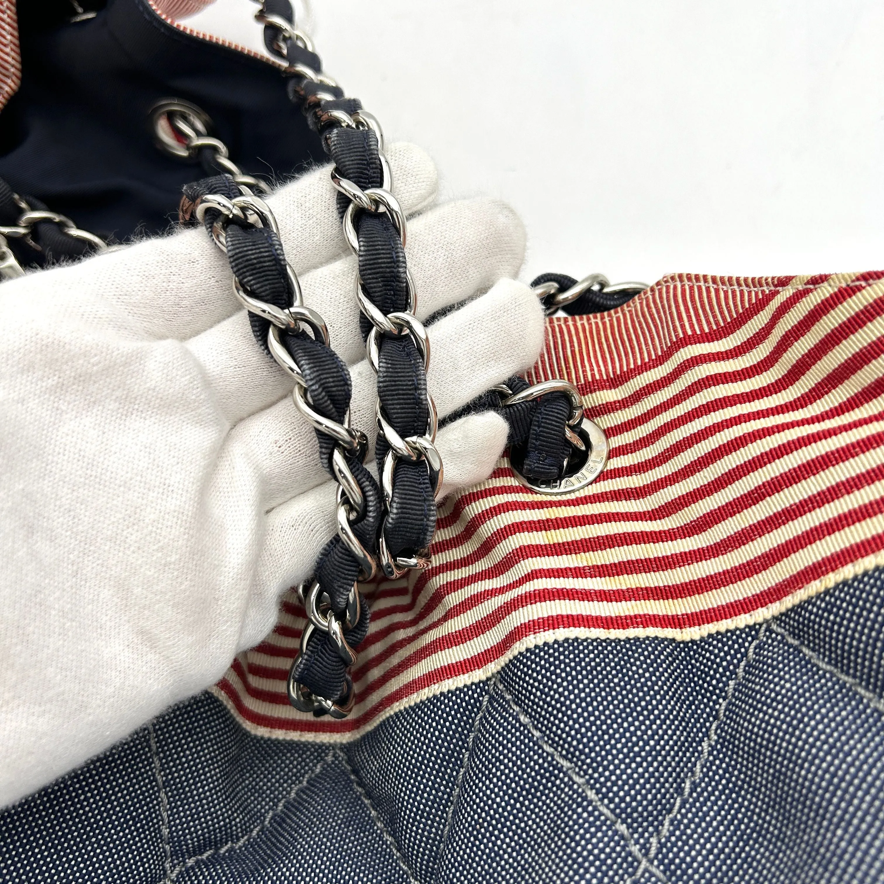 CHANEL Denim Quilted Large Stretch Spirit Cabas Blue LA11947