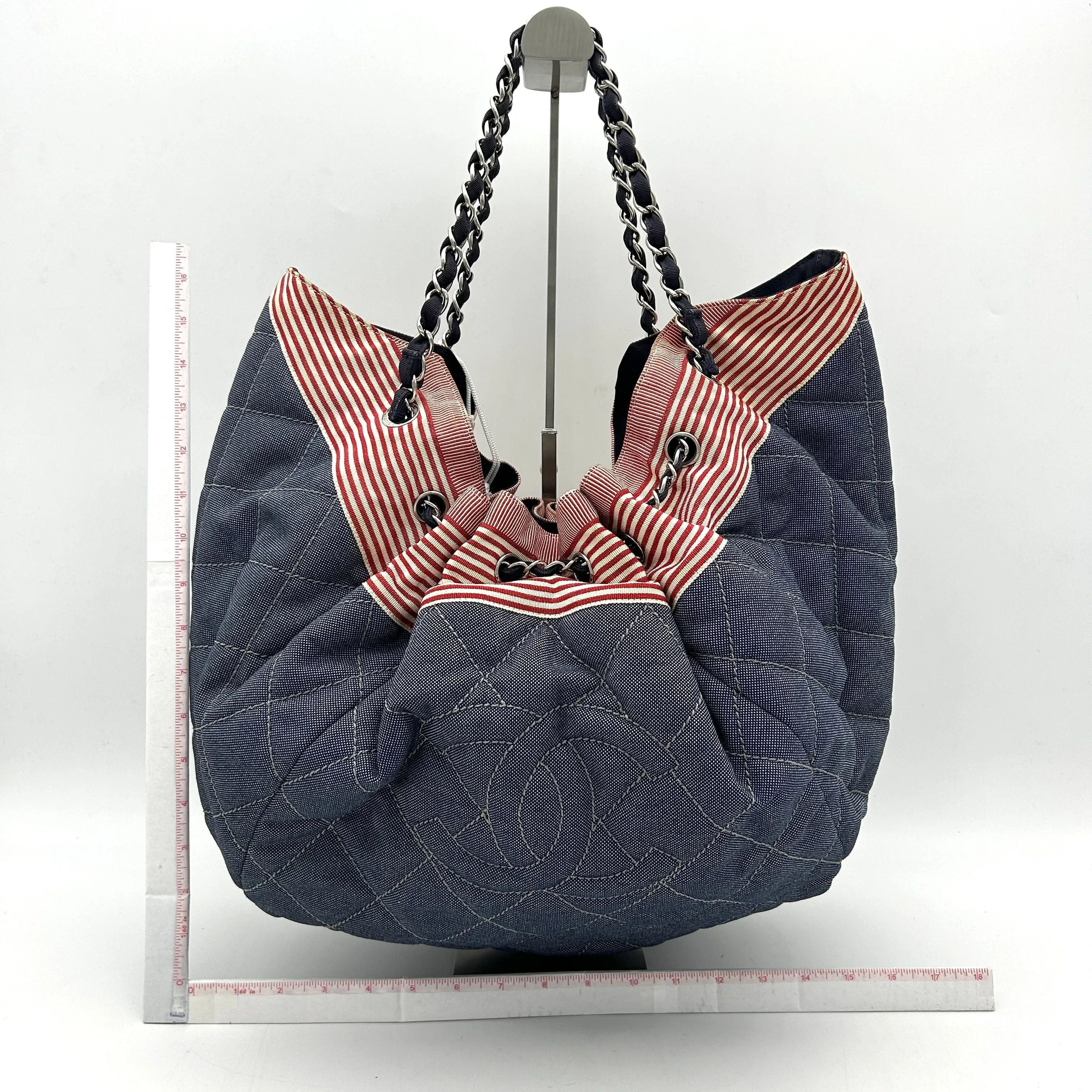 CHANEL Denim Quilted Large Stretch Spirit Cabas Blue LA11947