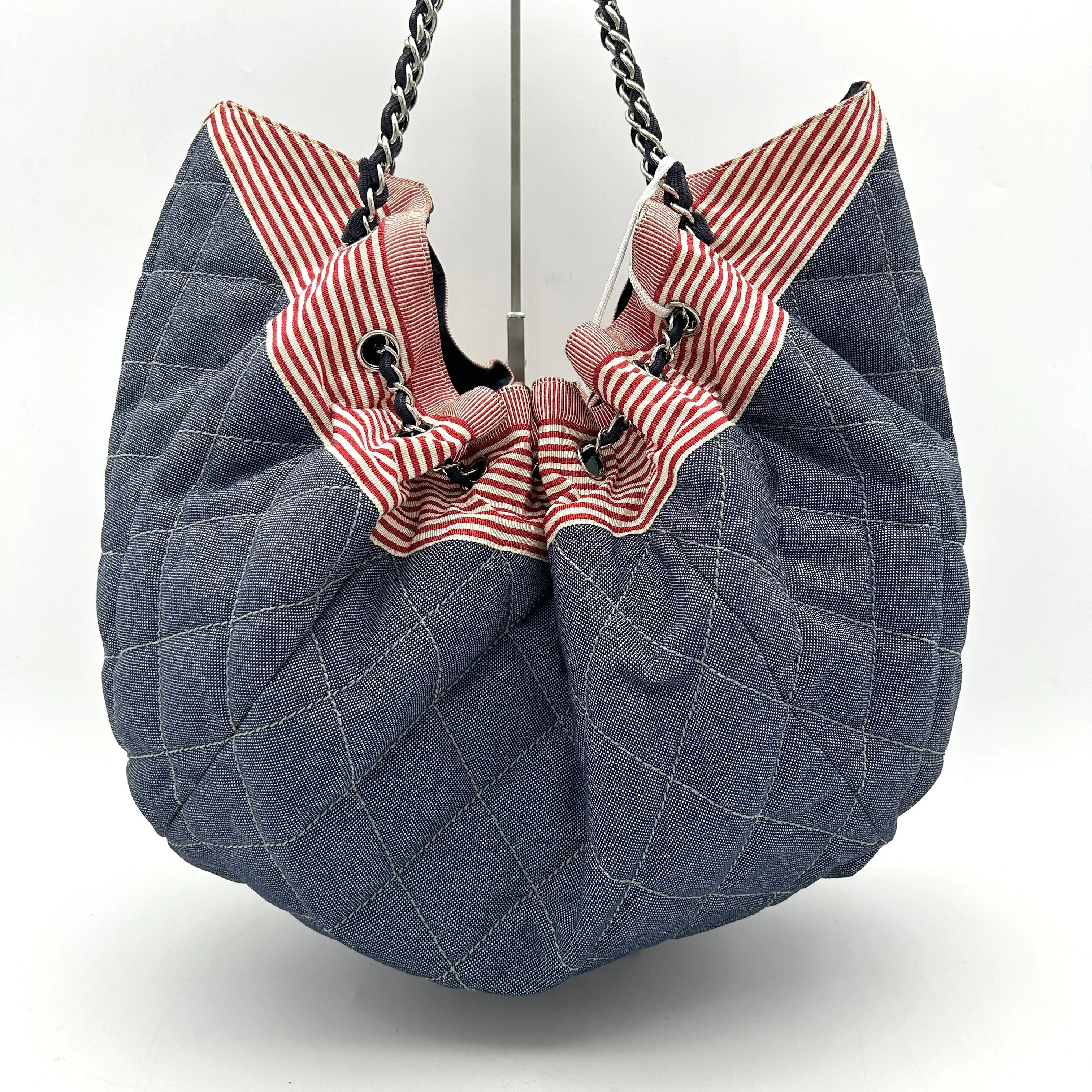 CHANEL Denim Quilted Large Stretch Spirit Cabas Blue LA11947