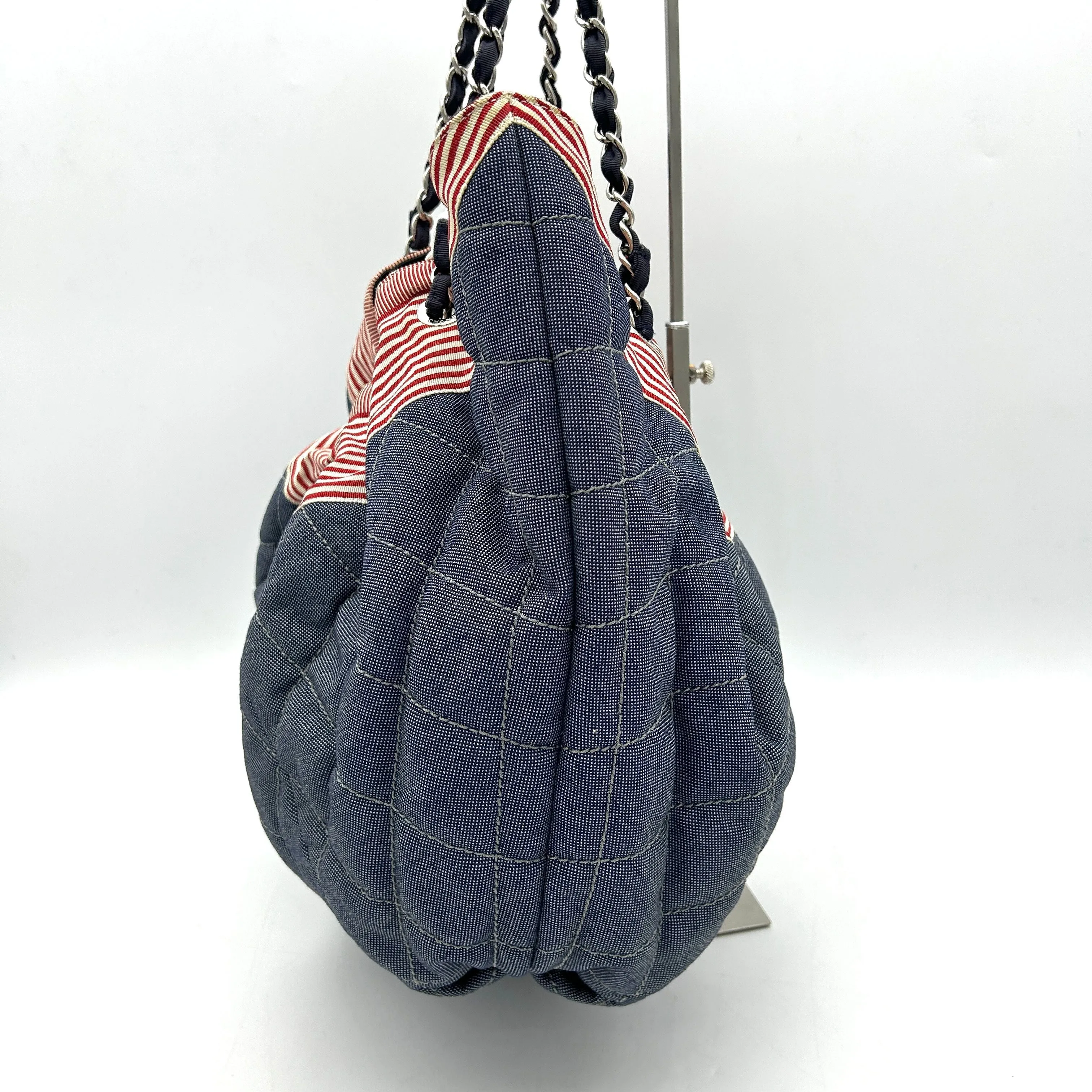 CHANEL Denim Quilted Large Stretch Spirit Cabas Blue LA11947