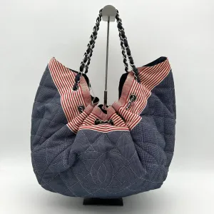 CHANEL Denim Quilted Large Stretch Spirit Cabas Blue LA11947