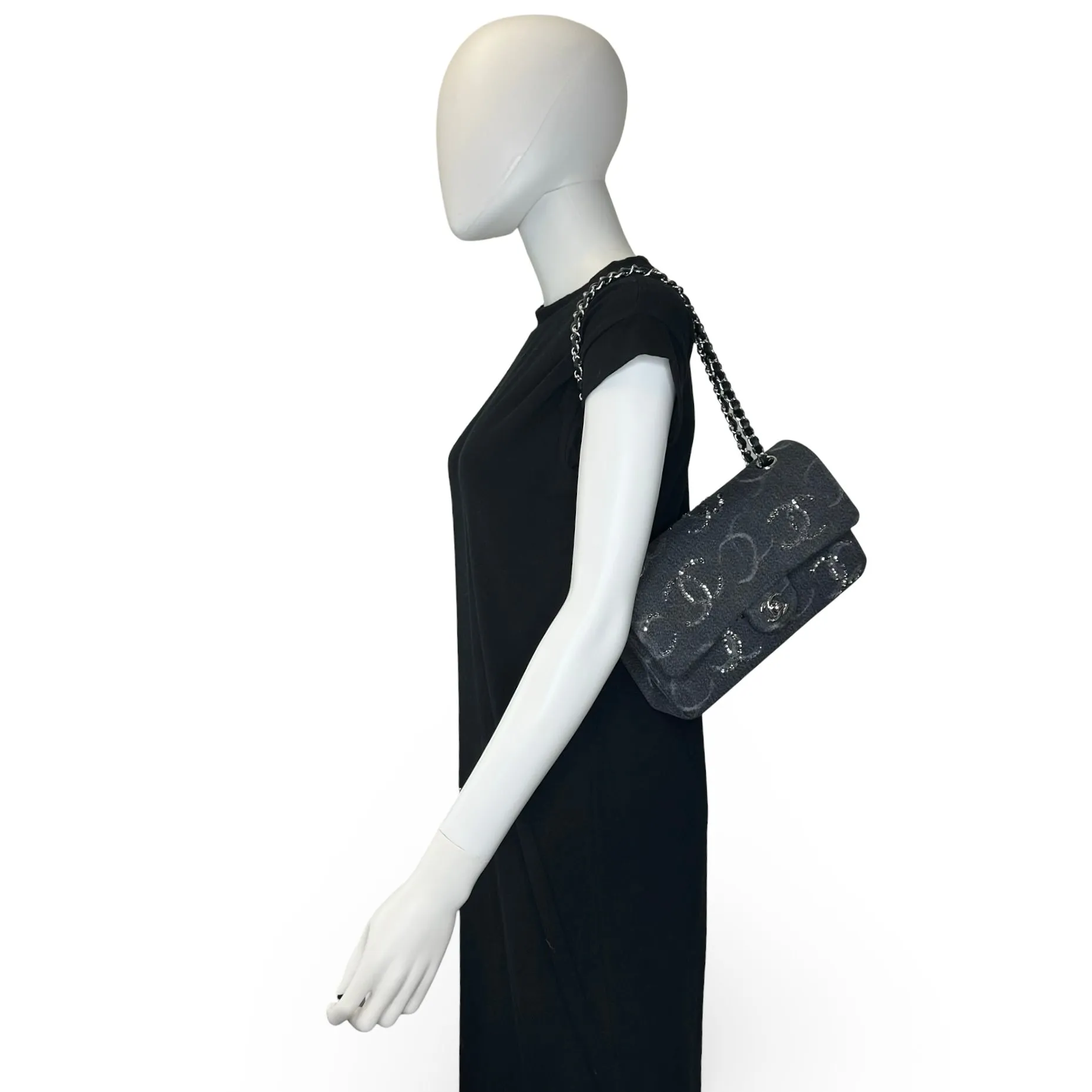 CHANEL: Denim Sequin Medium Classic Double Flap