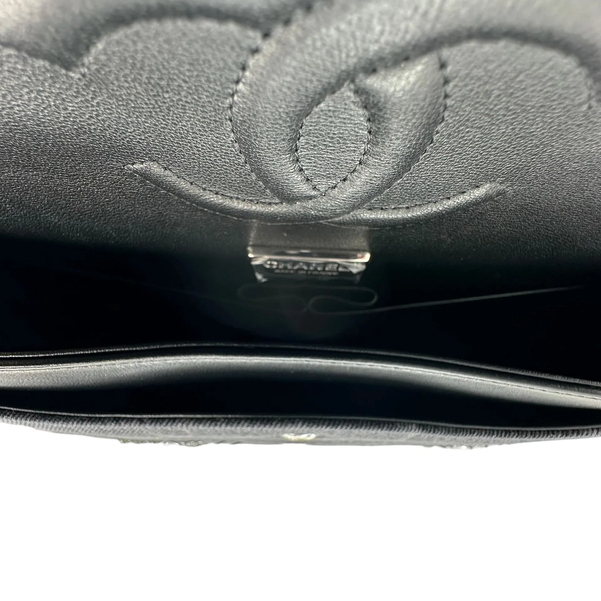 CHANEL: Denim Sequin Medium Classic Double Flap