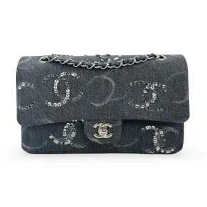CHANEL: Denim Sequin Medium Classic Double Flap