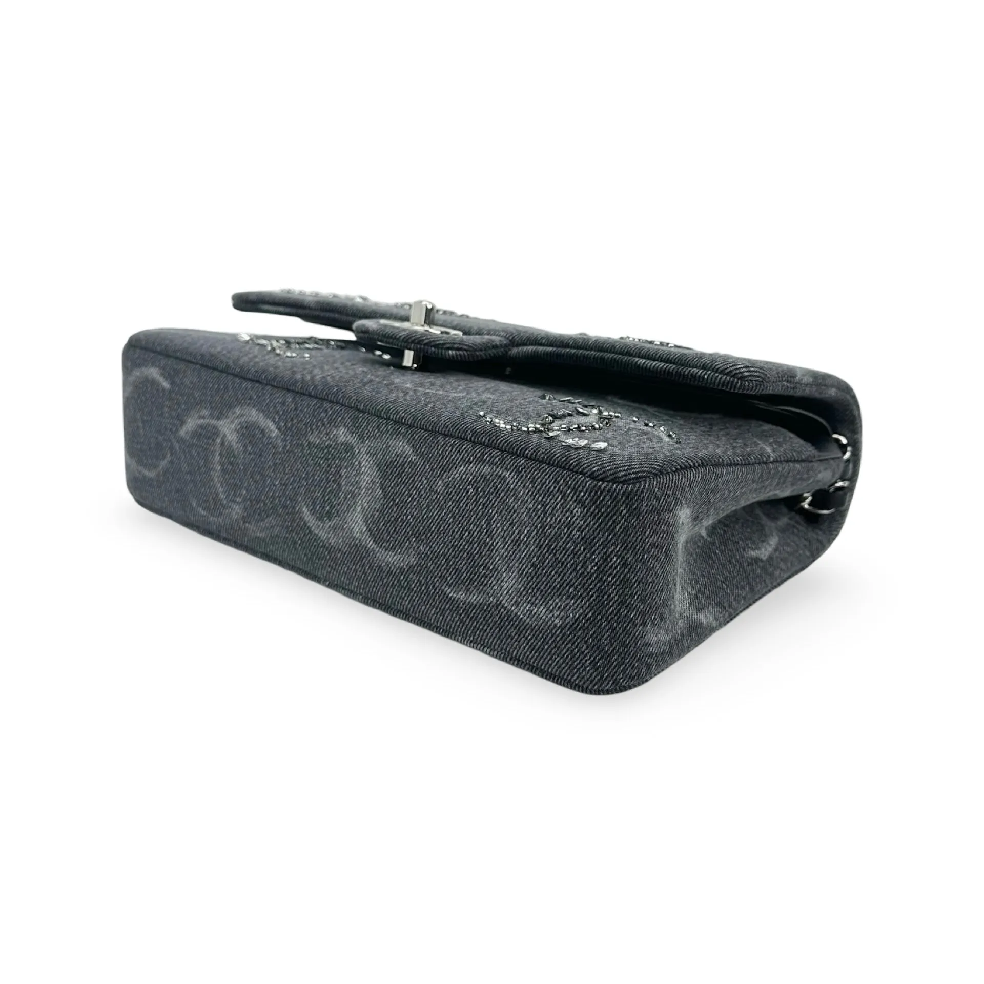 CHANEL: Denim Sequin Medium Classic Double Flap