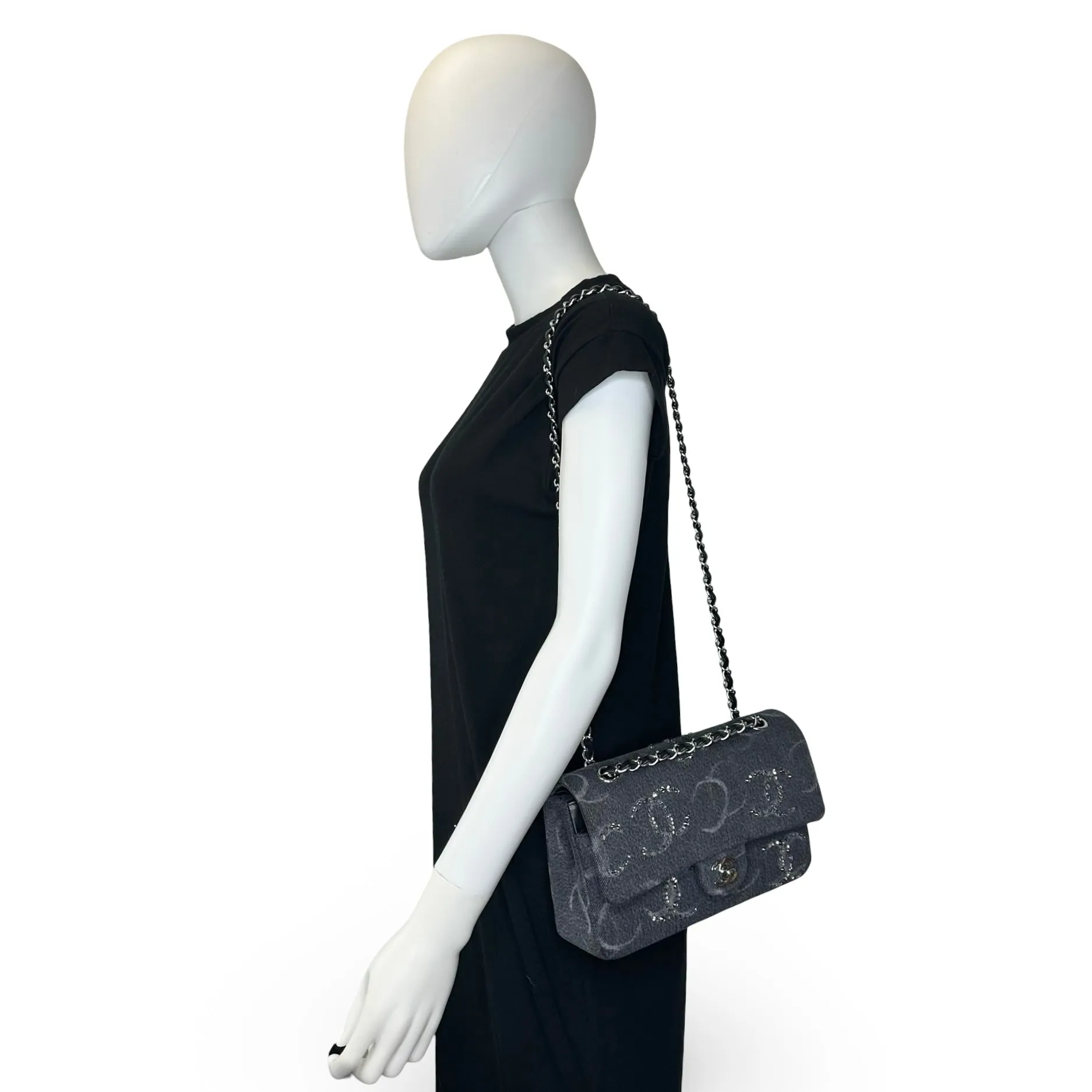 CHANEL: Denim Sequin Medium Classic Double Flap
