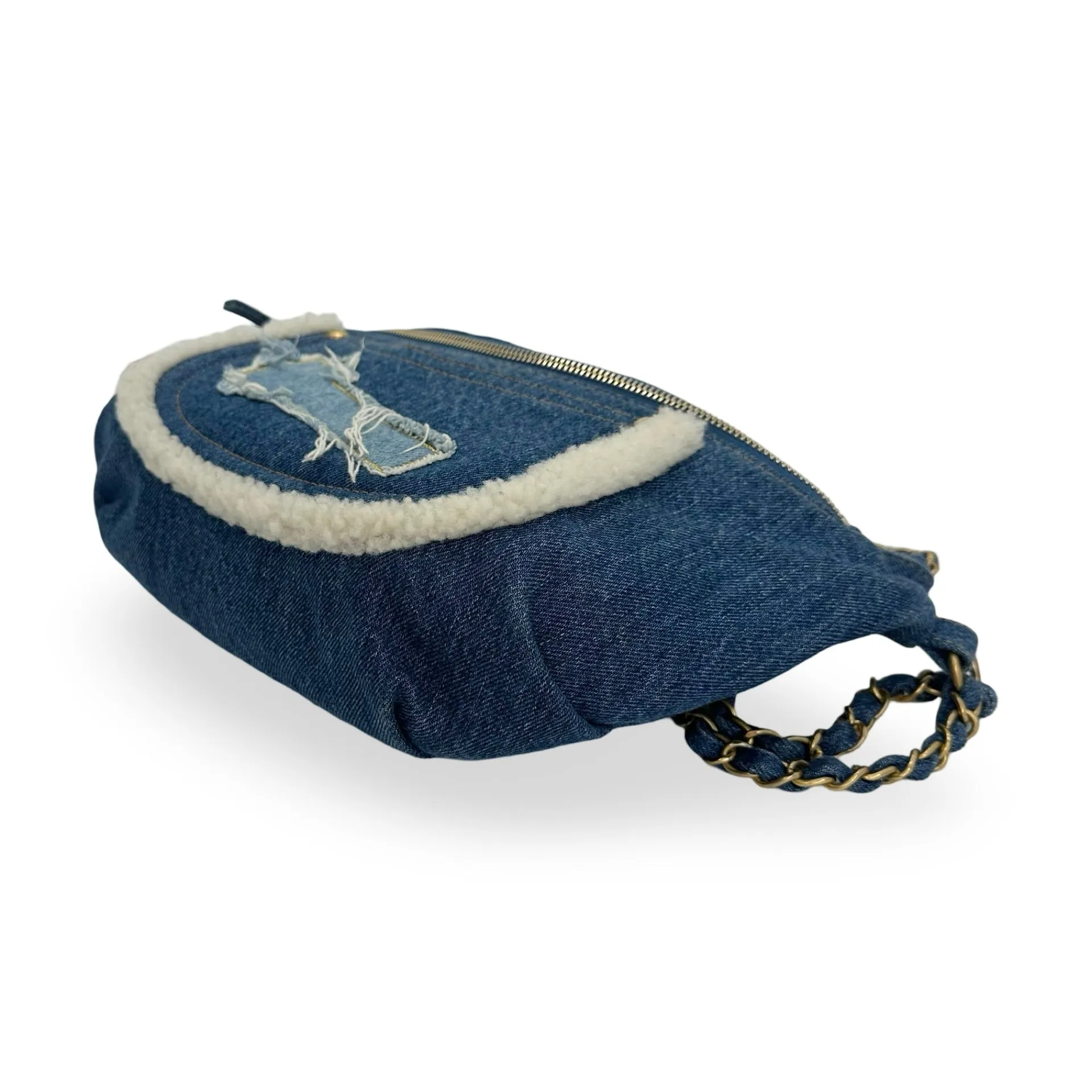 CHANEL: Denim Shearling Egyptian Waist Bag