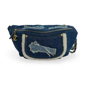 CHANEL: Denim Shearling Egyptian Waist Bag