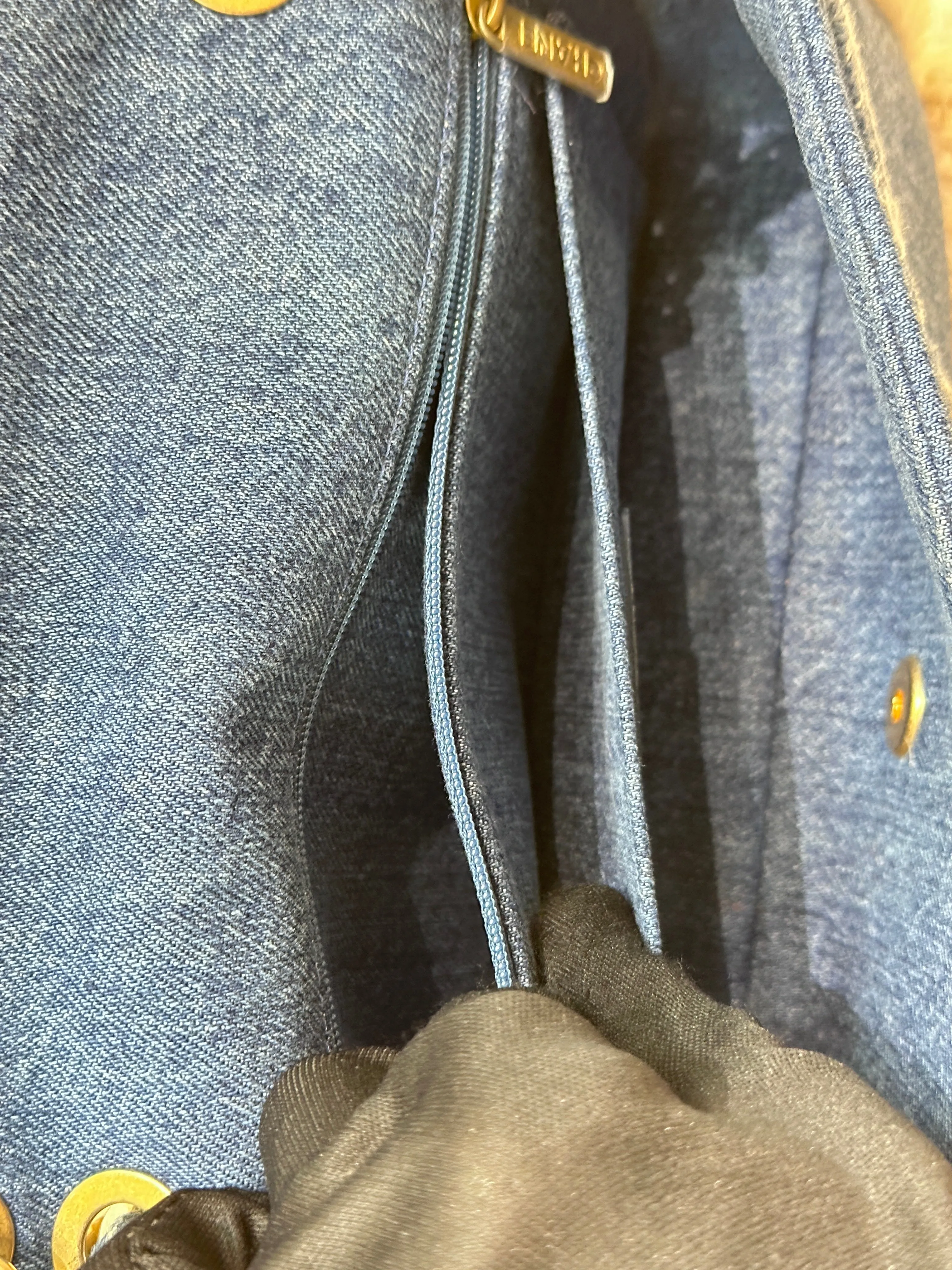 CHANEL Denim Shearling Hieroglyph Flap Blue