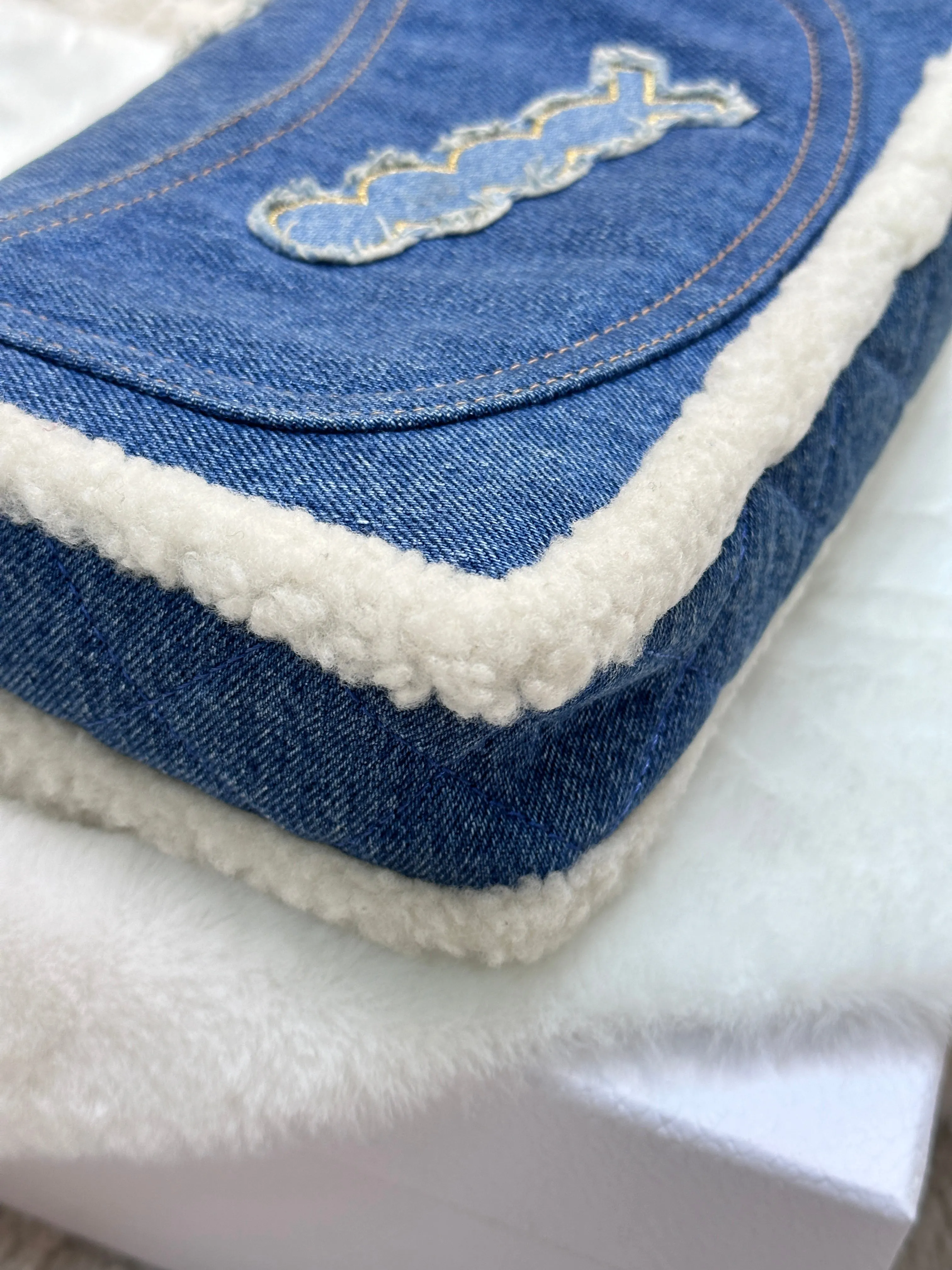 CHANEL Denim Shearling Hieroglyph Flap Blue