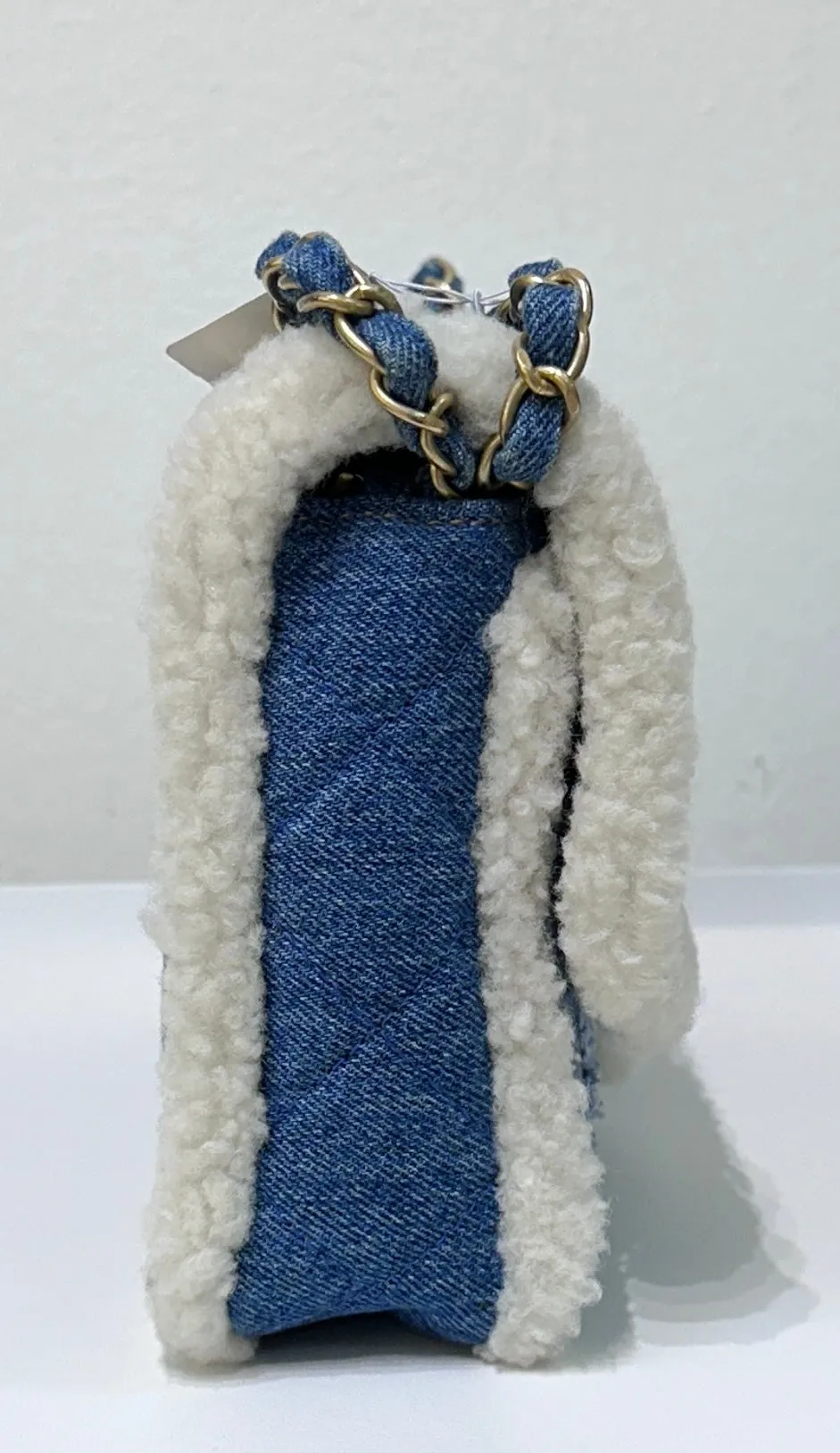 CHANEL Denim Shearling Hieroglyph Flap Blue