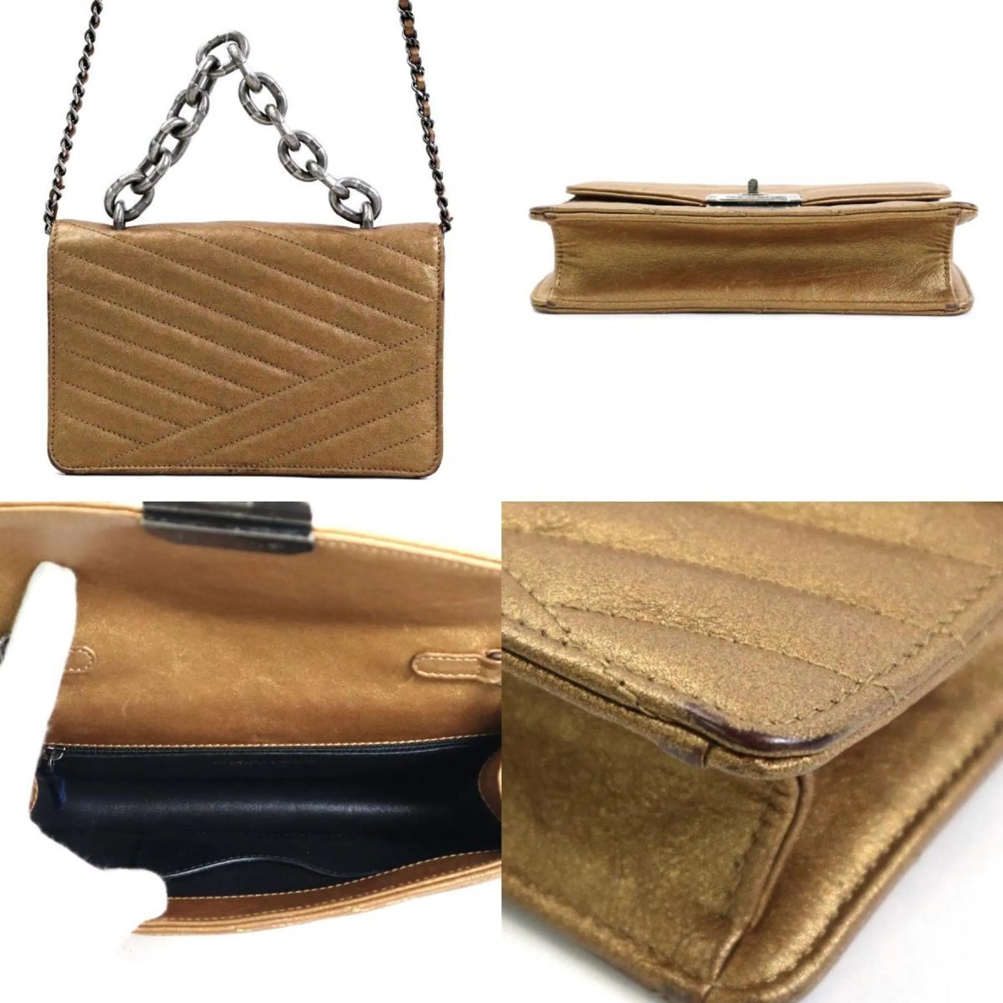 Chanel HandBag Diagonal Shoulder Bag Turn Lock Chain Leather/Metal Gold/Gunmetal