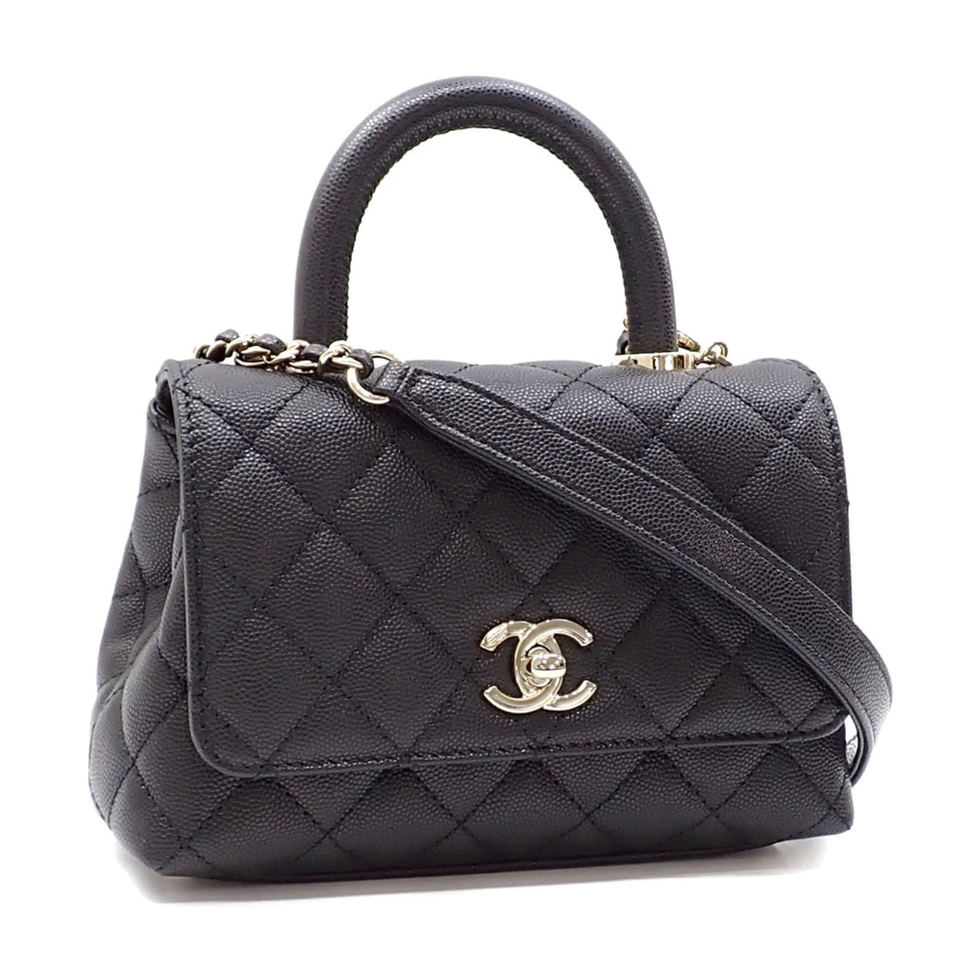 Chanel HandBag Matelasse Coco Handle XXS Women's Black Caviar Skin AS2215 Shoulder