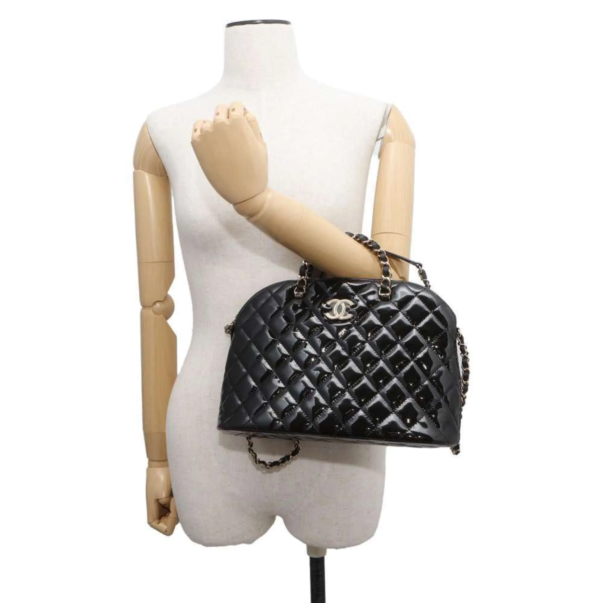 Chanel handbag, matelasse, coco mark, patent, AS3969, CHANEL, 2way chain shoulder, black