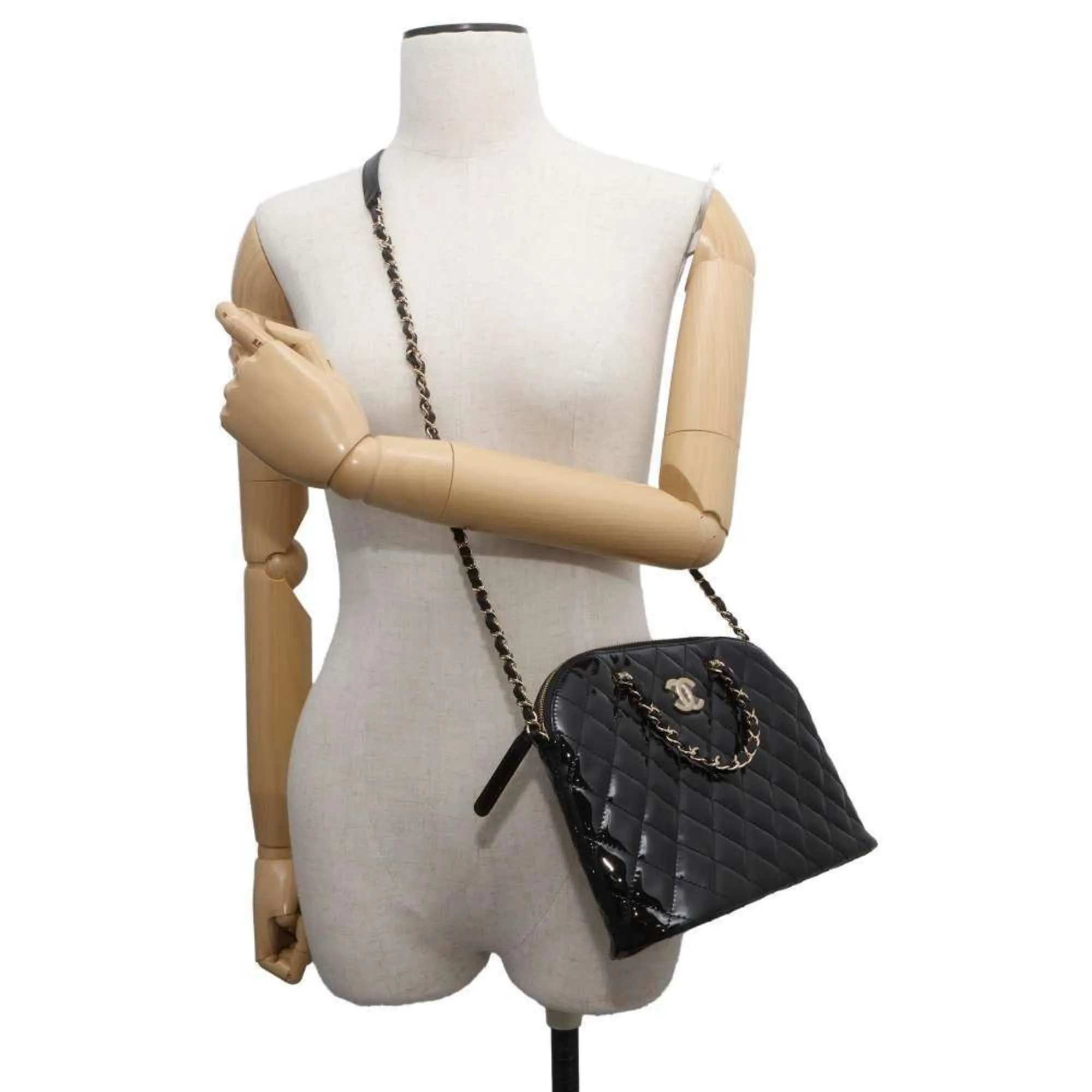 Chanel handbag, matelasse, coco mark, patent, AS3969, CHANEL, 2way chain shoulder, black