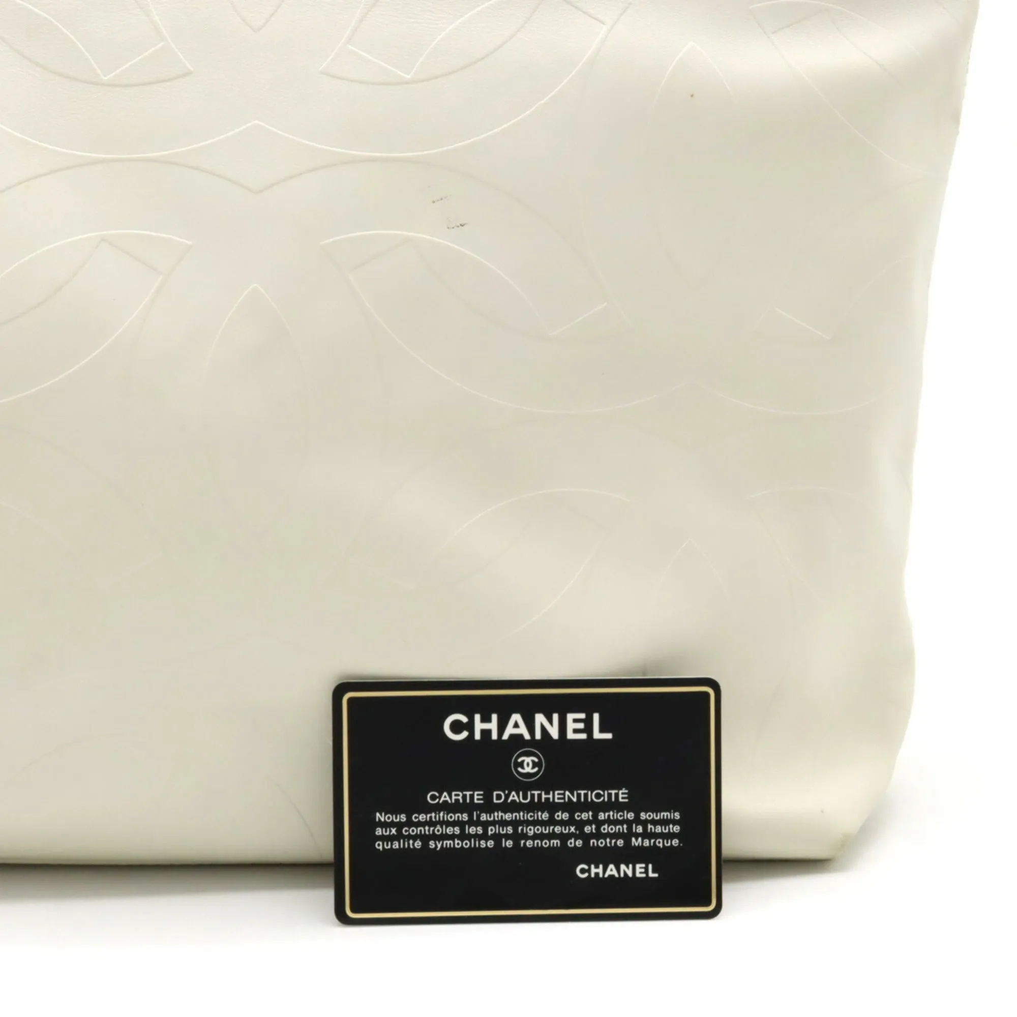 Chanel here mark embossed Tote Bag shoulder leather ivory white