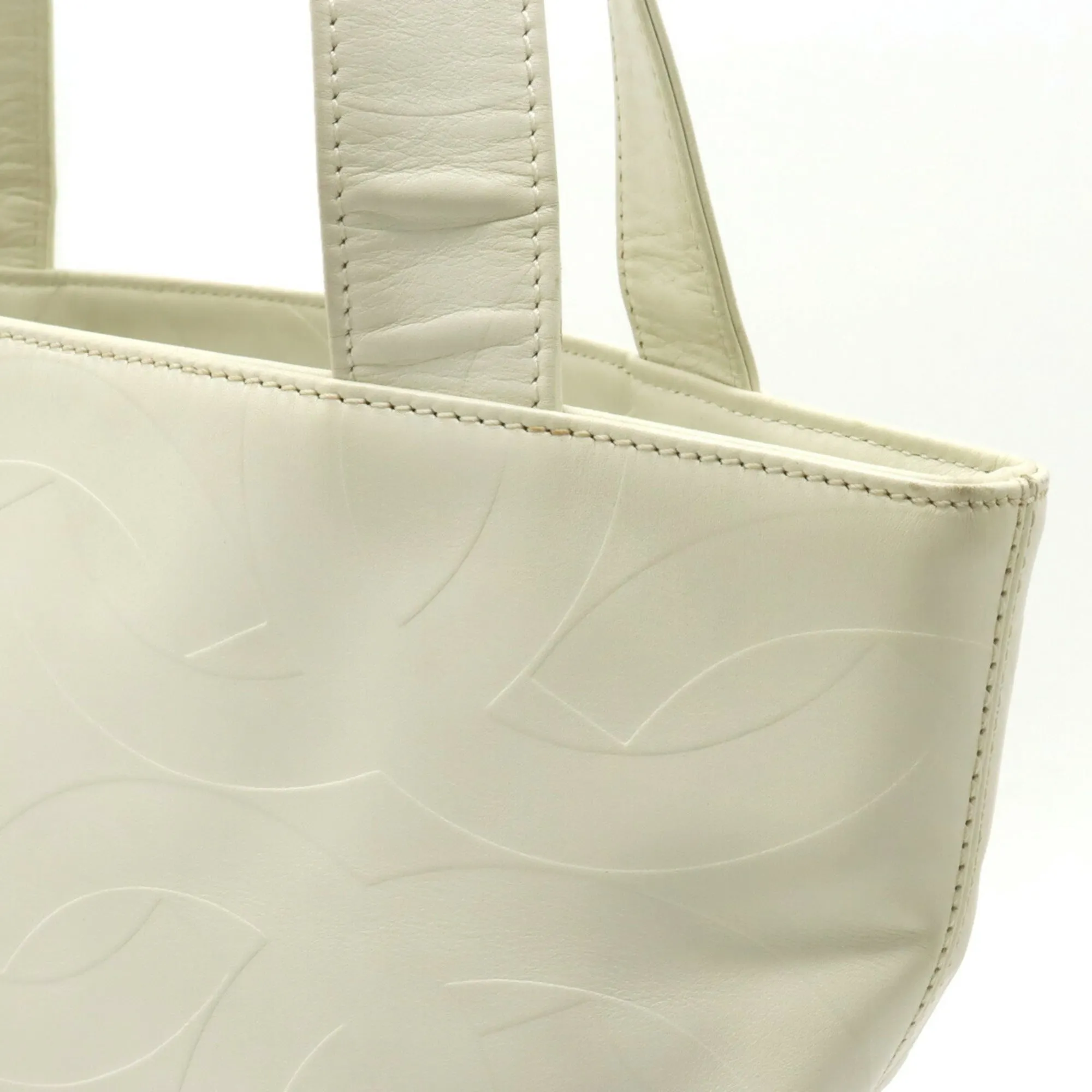 Chanel here mark embossed Tote Bag shoulder leather ivory white