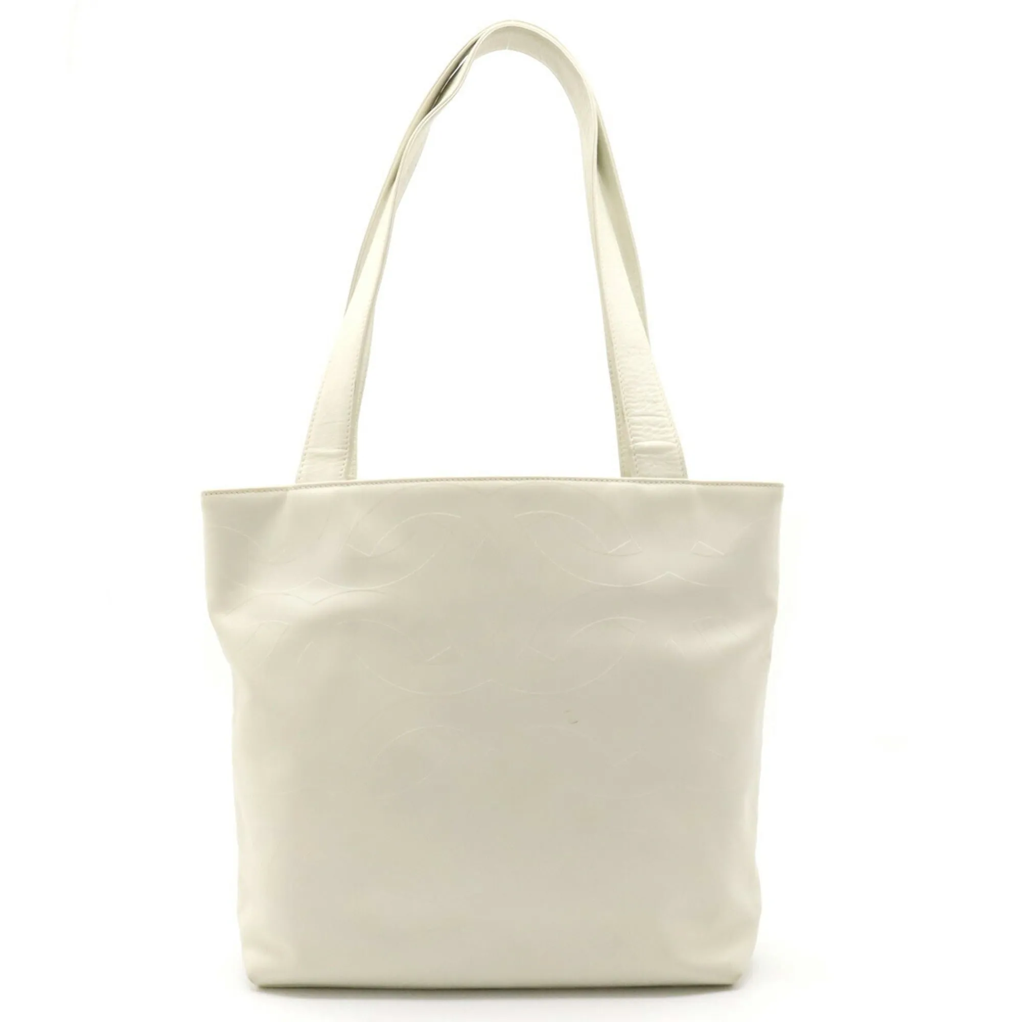 Chanel here mark embossed Tote Bag shoulder leather ivory white